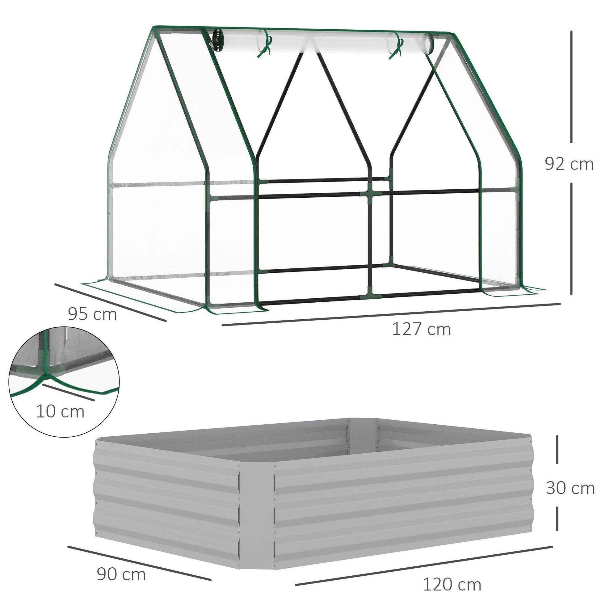 Outsunny Raised Garden Bed with Greenhouse - ALL4U RETAILER LTD