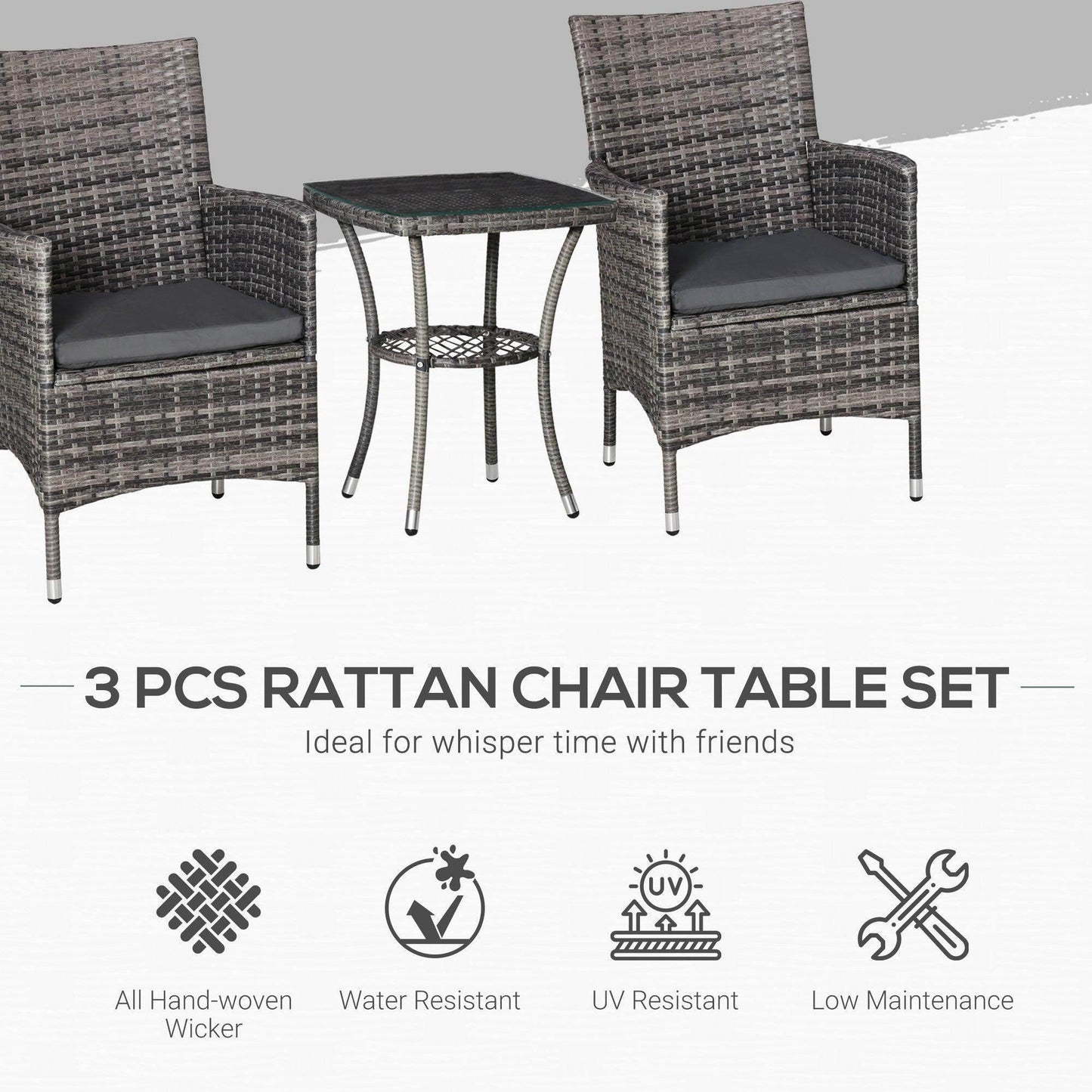 Outsunny Rattan Bistro Set - Light Grey - ALL4U RETAILER LTD