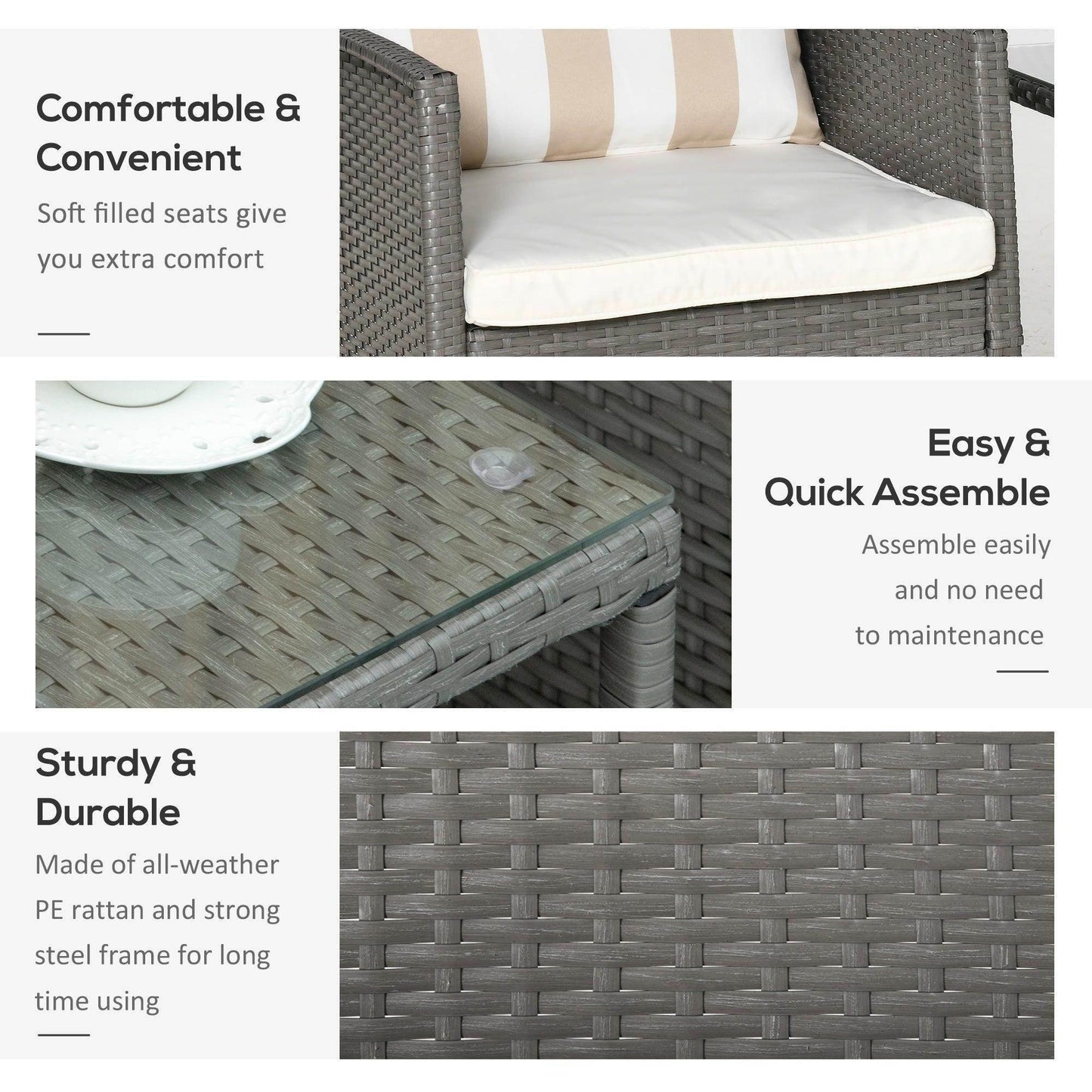 Outsunny Rattan Bistro Set for Stylish Outdoor Dining - ALL4U RETAILER LTD