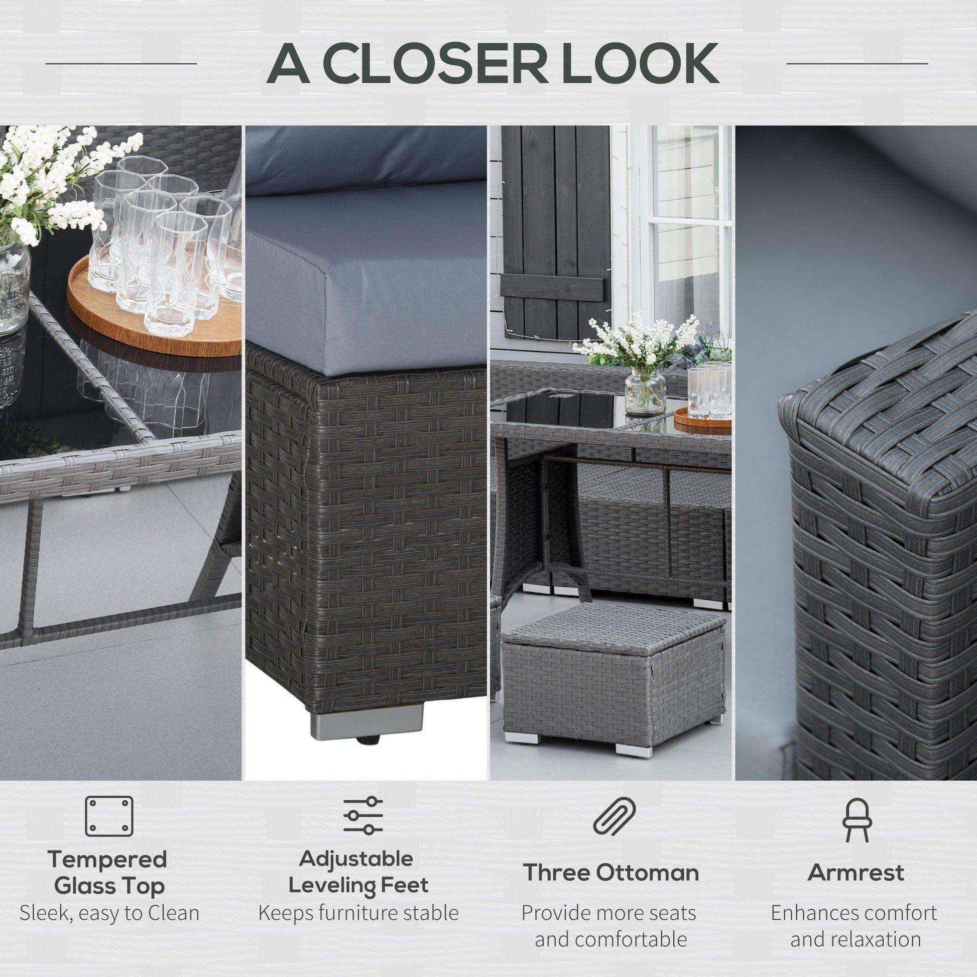 Outsunny Rattan Corner Dining Set - Outdoor Wicker Furniture - ALL4U RETAILER LTD