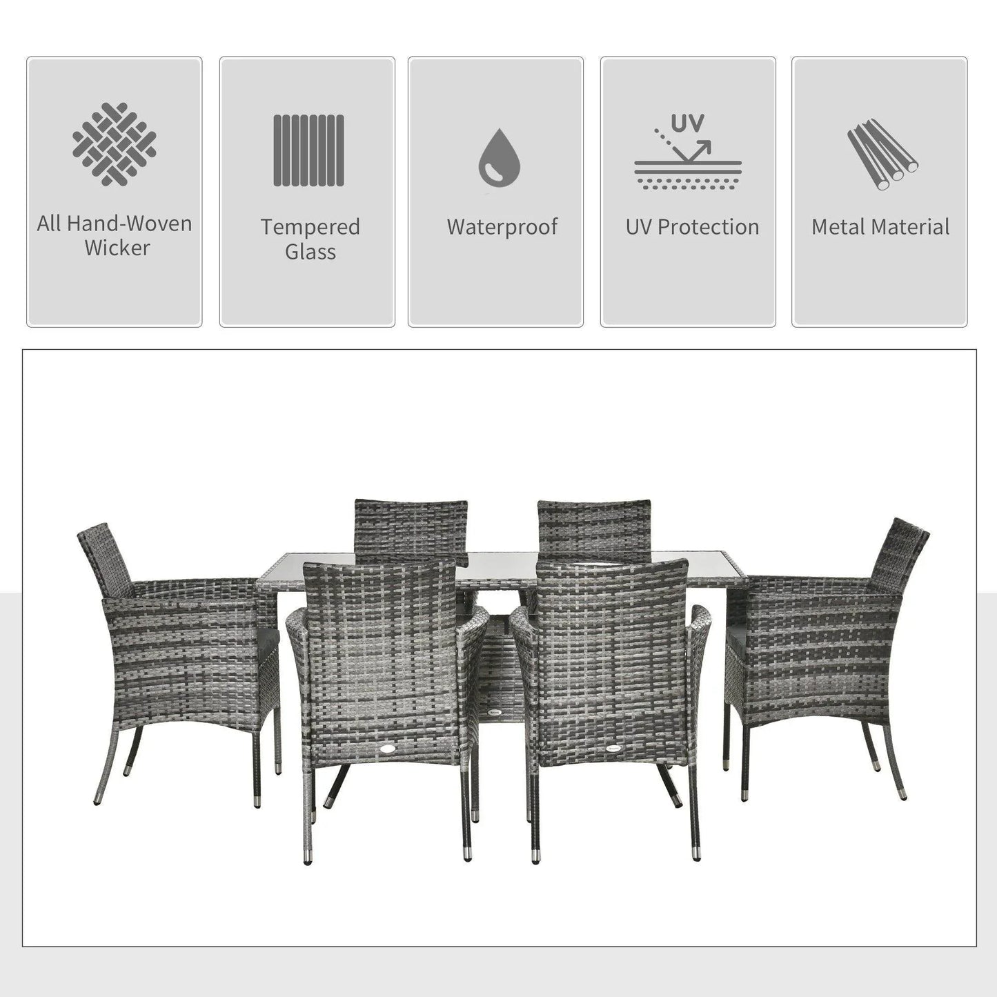 Outsunny Rattan Dining Set - 6 Seater Patio Furniture - ALL4U RETAILER LTD