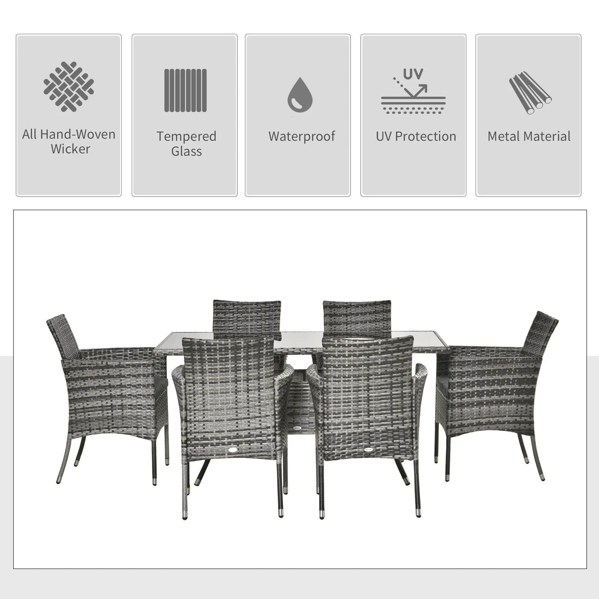 Outsunny Rattan Dining Set - 6 Seater Patio Furniture - ALL4U RETAILER LTD