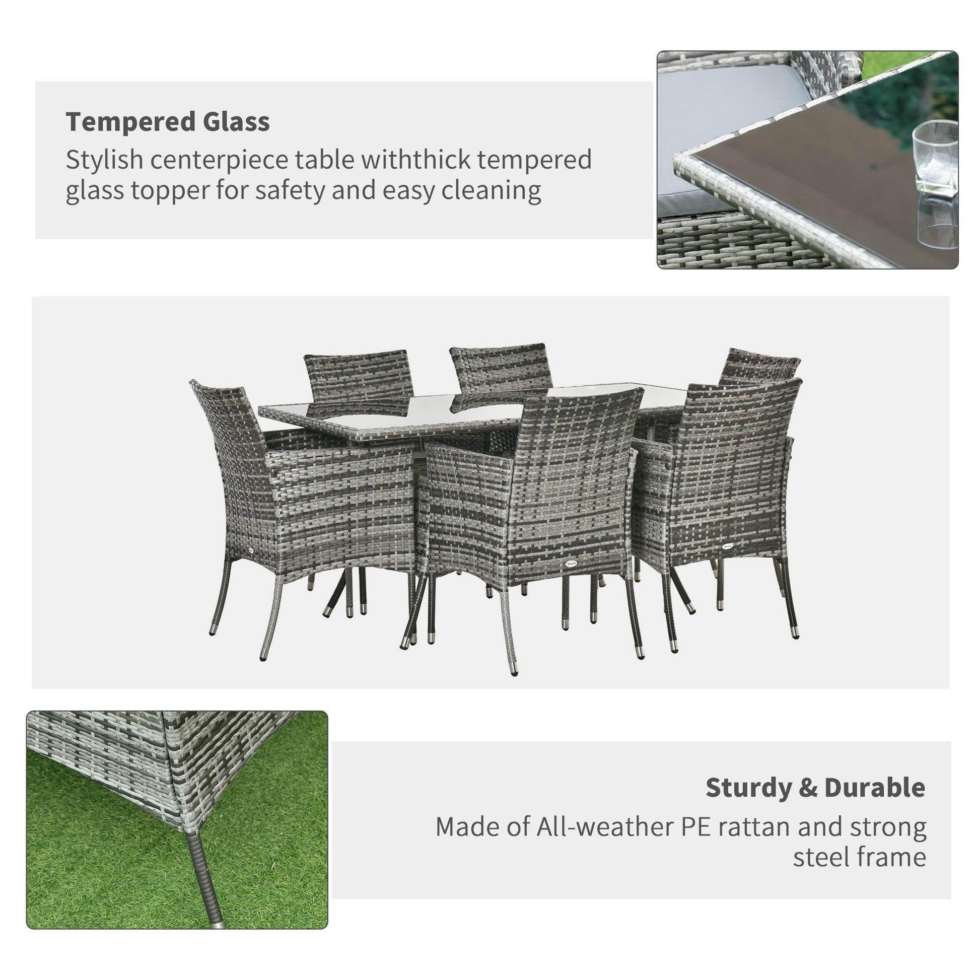 Outsunny Rattan Dining Set - 6 Seater Patio Furniture - ALL4U RETAILER LTD