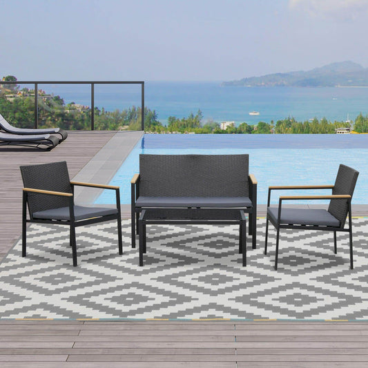 Outsunny Rattan Garden Furniture Set - 4PC - ALL4U RETAILER LTD
