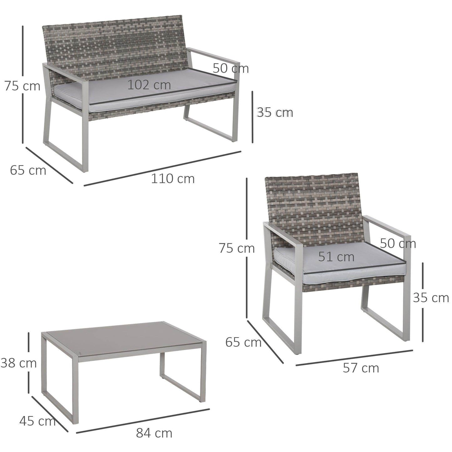 Outsunny Rattan Garden Furniture Set - 4 Seats - ALL4U RETAILER LTD