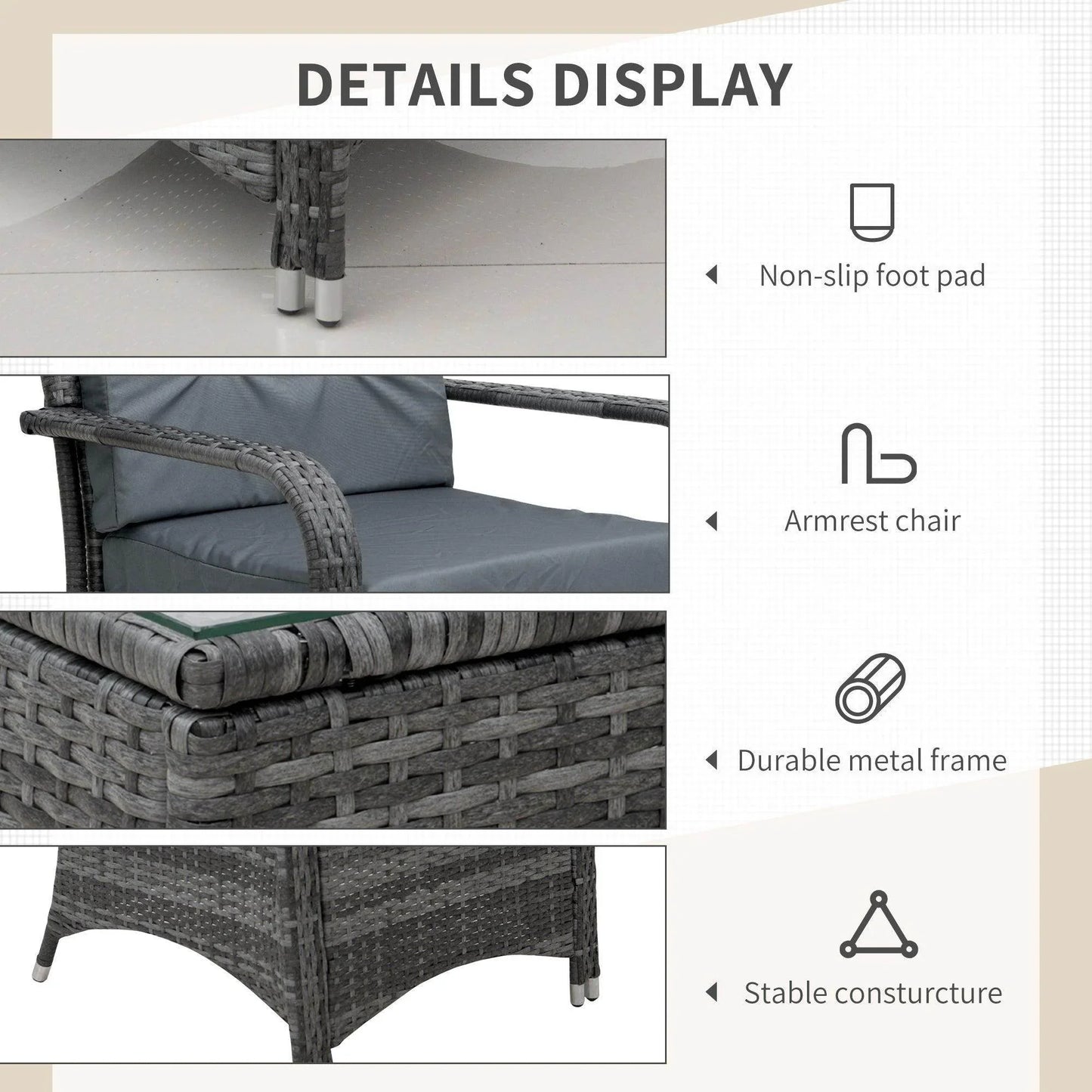 Outsunny Rattan Garden Sofa Table Set with Cover - Grey - ALL4U RETAILER LTD