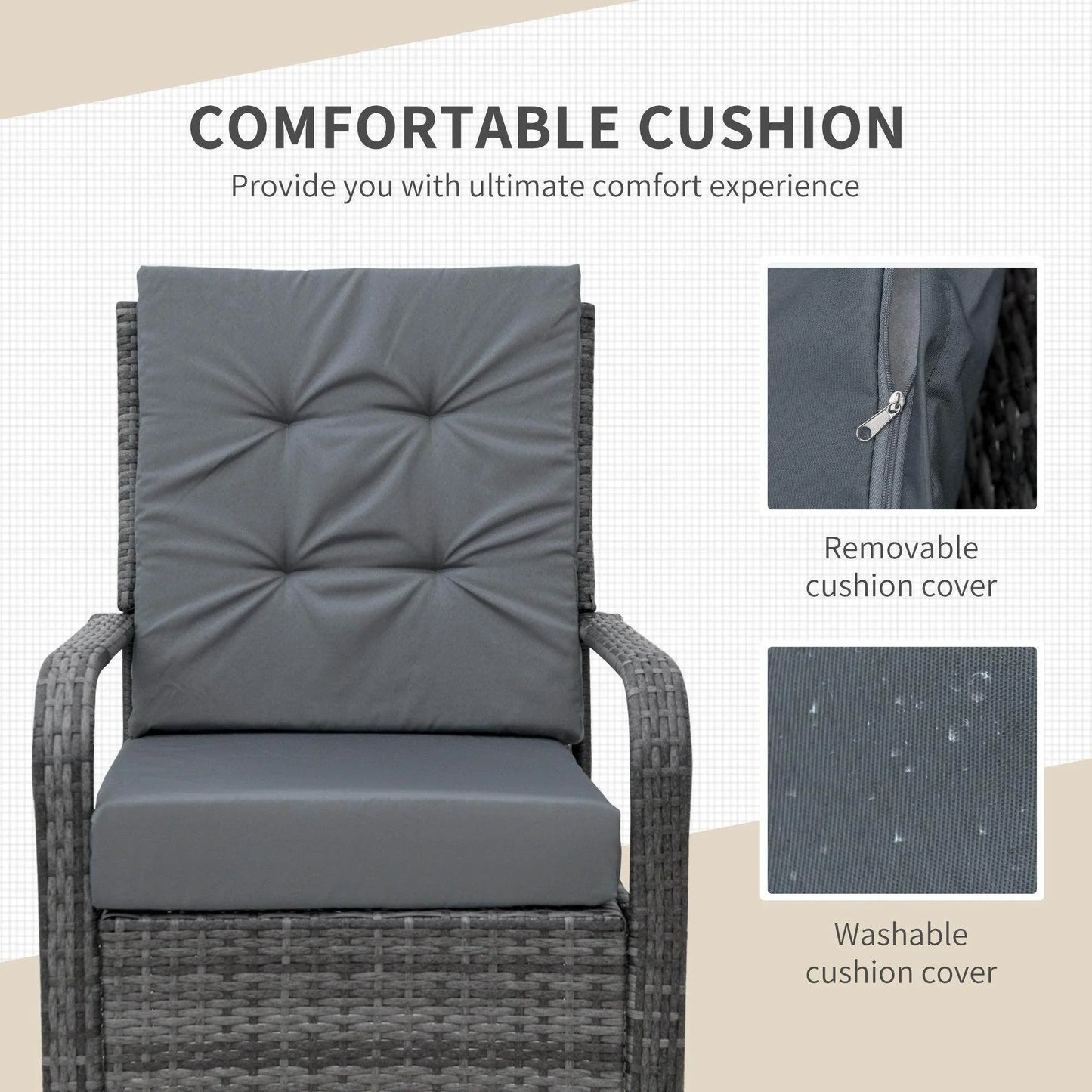 Outsunny Rattan Garden Sofa Table Set with Cover - Grey - ALL4U RETAILER LTD