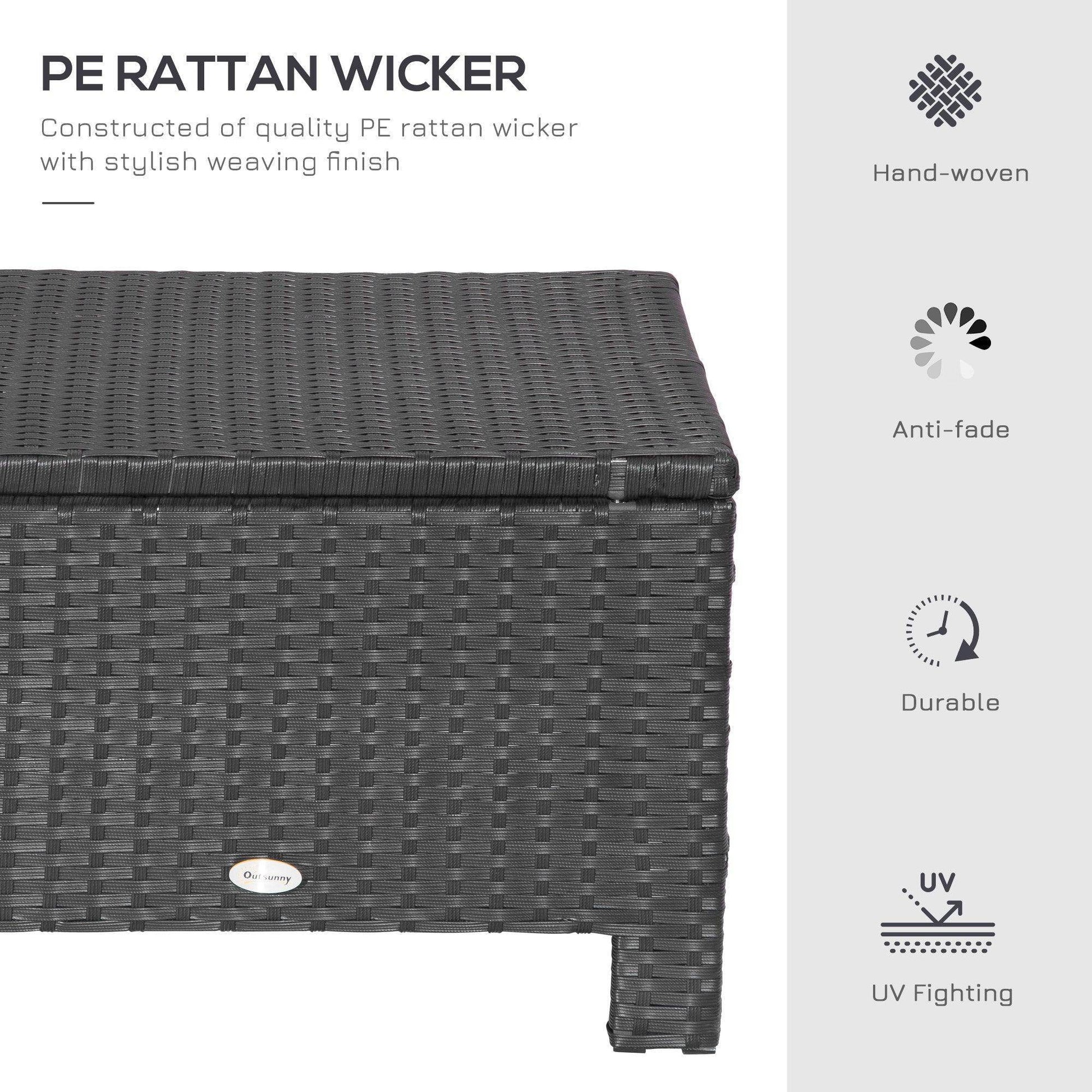 Outsunny Rattan Ottoman with Cushioned Seat - Black - ALL4U RETAILER LTD
