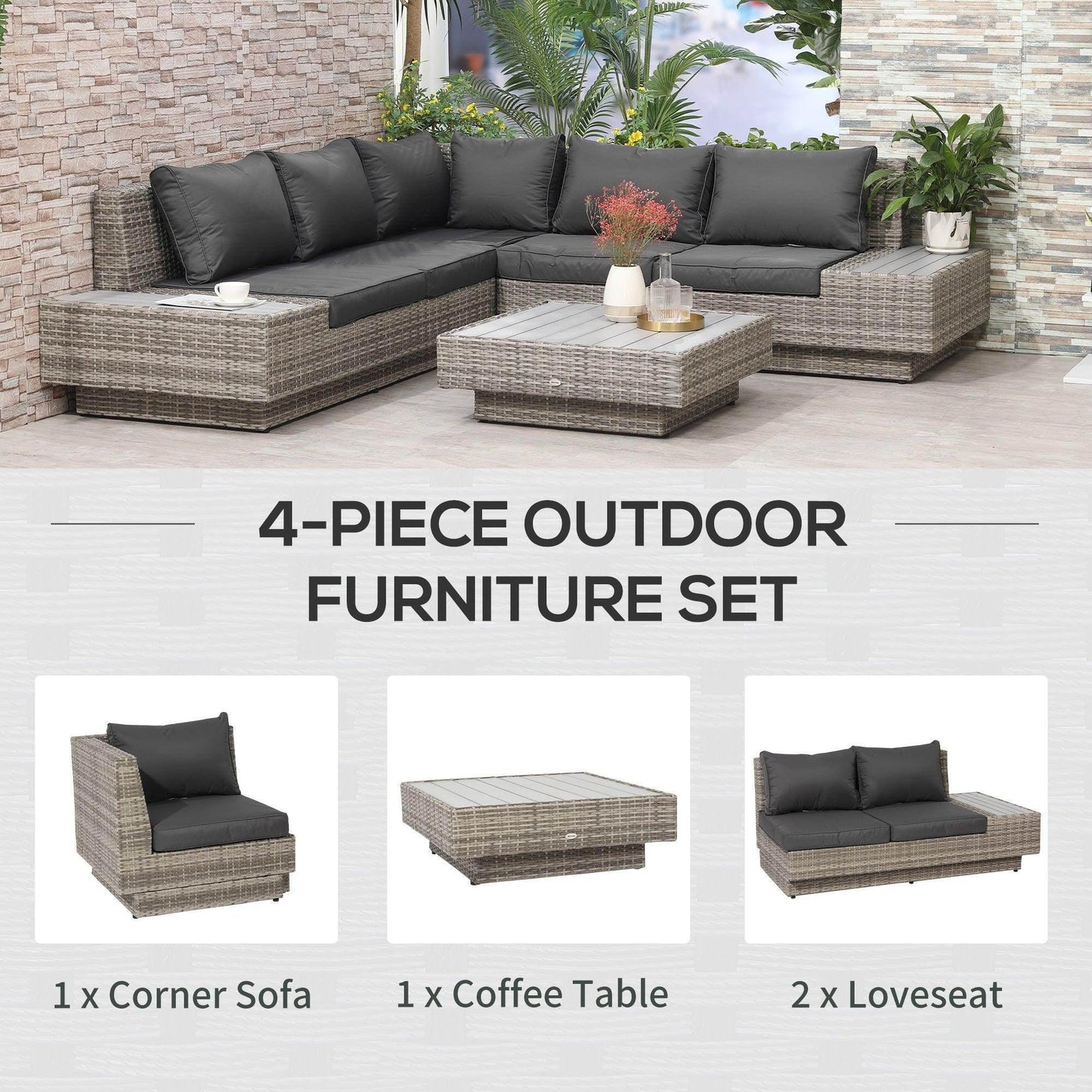 Outsunny Rattan Outdoor Corner Sofa Set - ALL4U RETAILER LTD