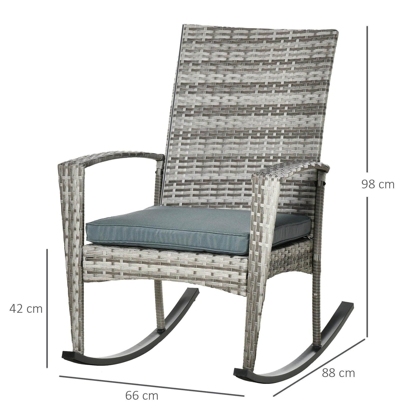 Outsunny Rattan Rocker Chair with Cushion - Light Grey - ALL4U RETAILER LTD