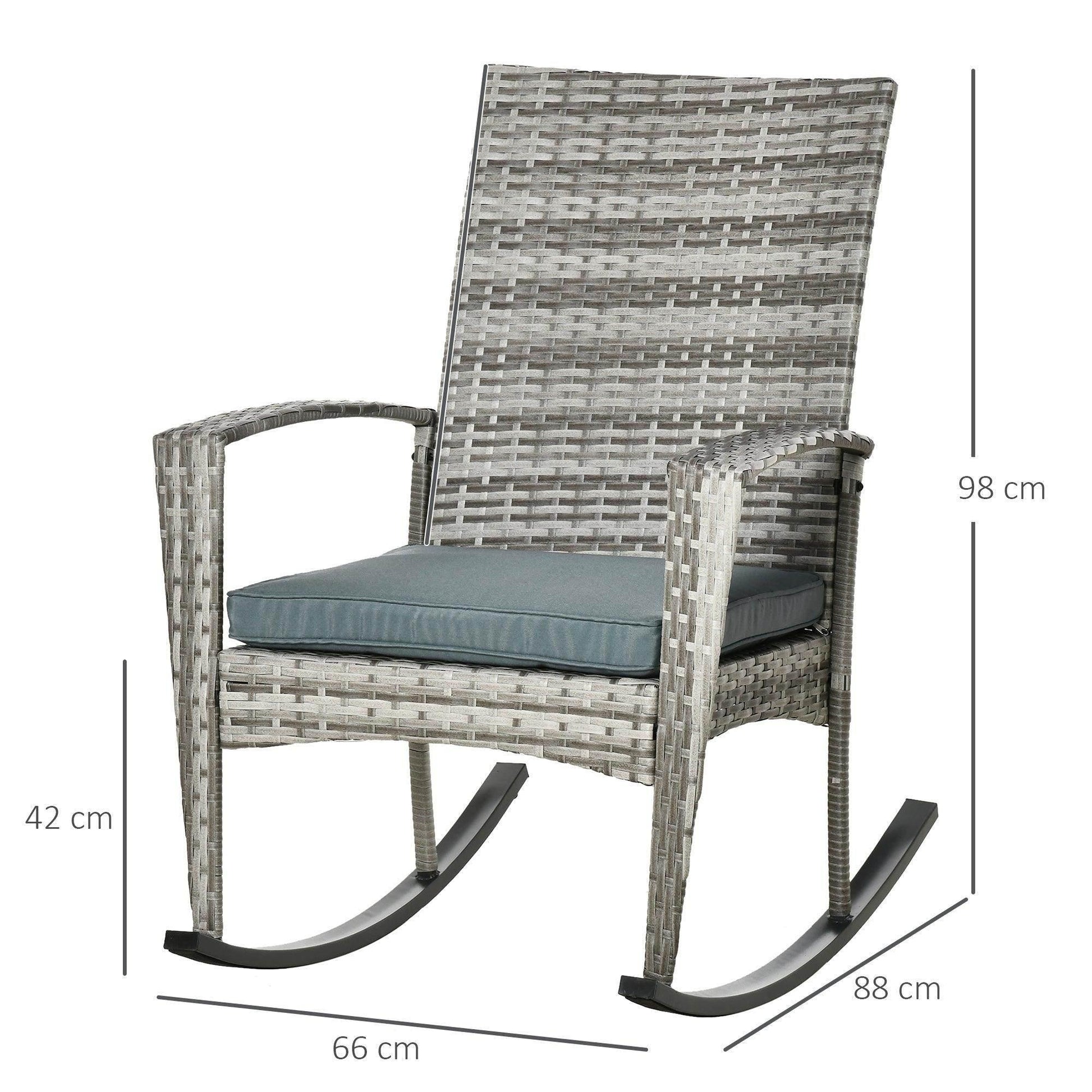 Outsunny Rattan Rocker Chair with Cushion - Light Grey - ALL4U RETAILER LTD