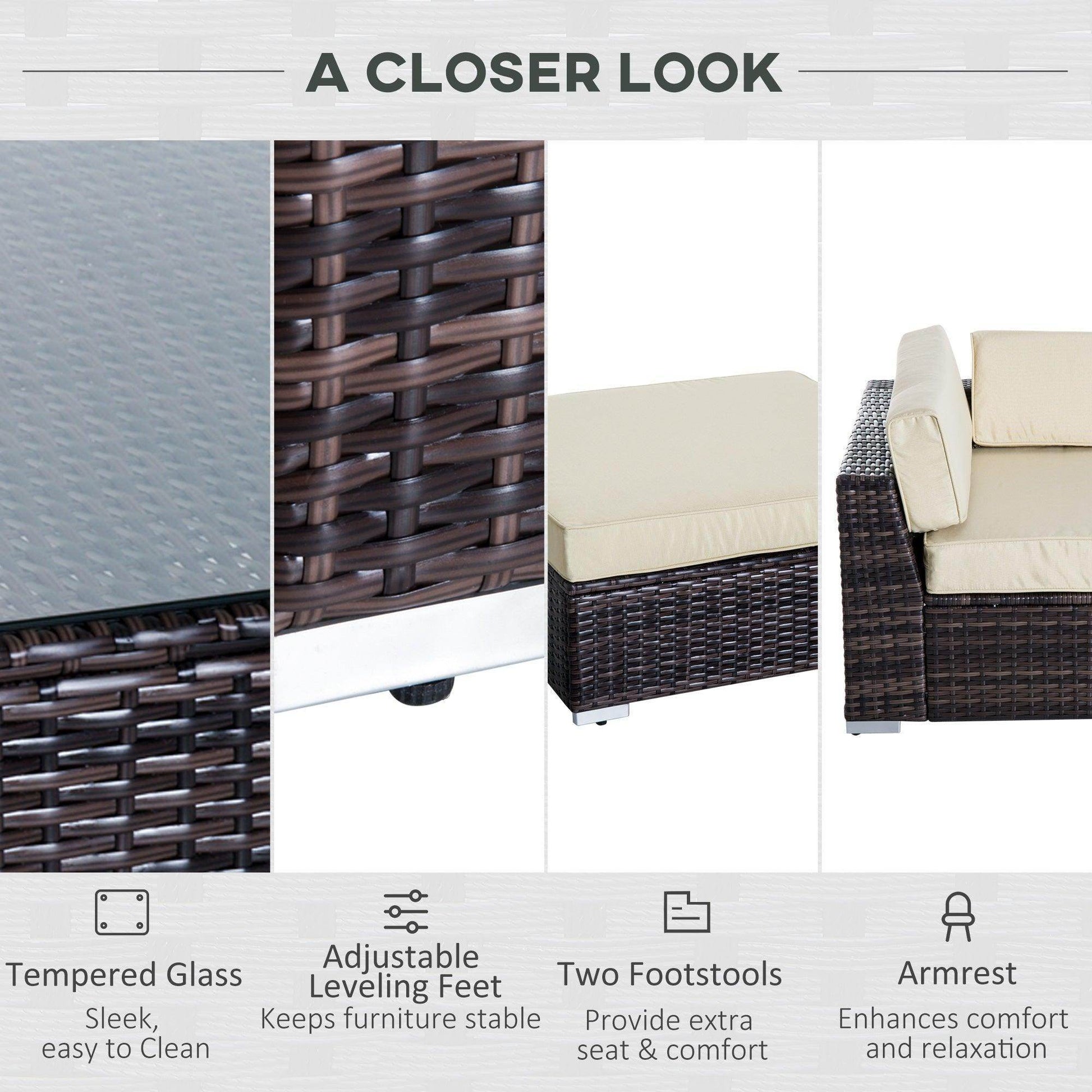 Outsunny Rattan Sofa Set with Table - Outdoor Wicker Furniture - ALL4U RETAILER LTD