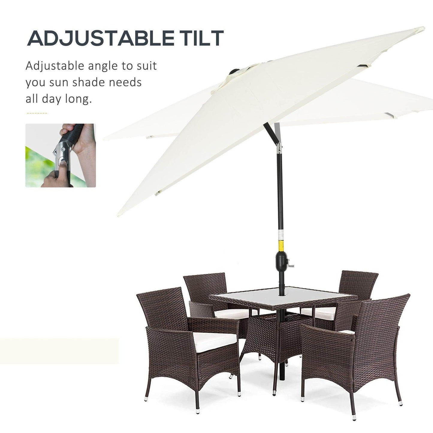 Outsunny Rectangular Garden Umbrella - Cream White - ALL4U RETAILER LTD