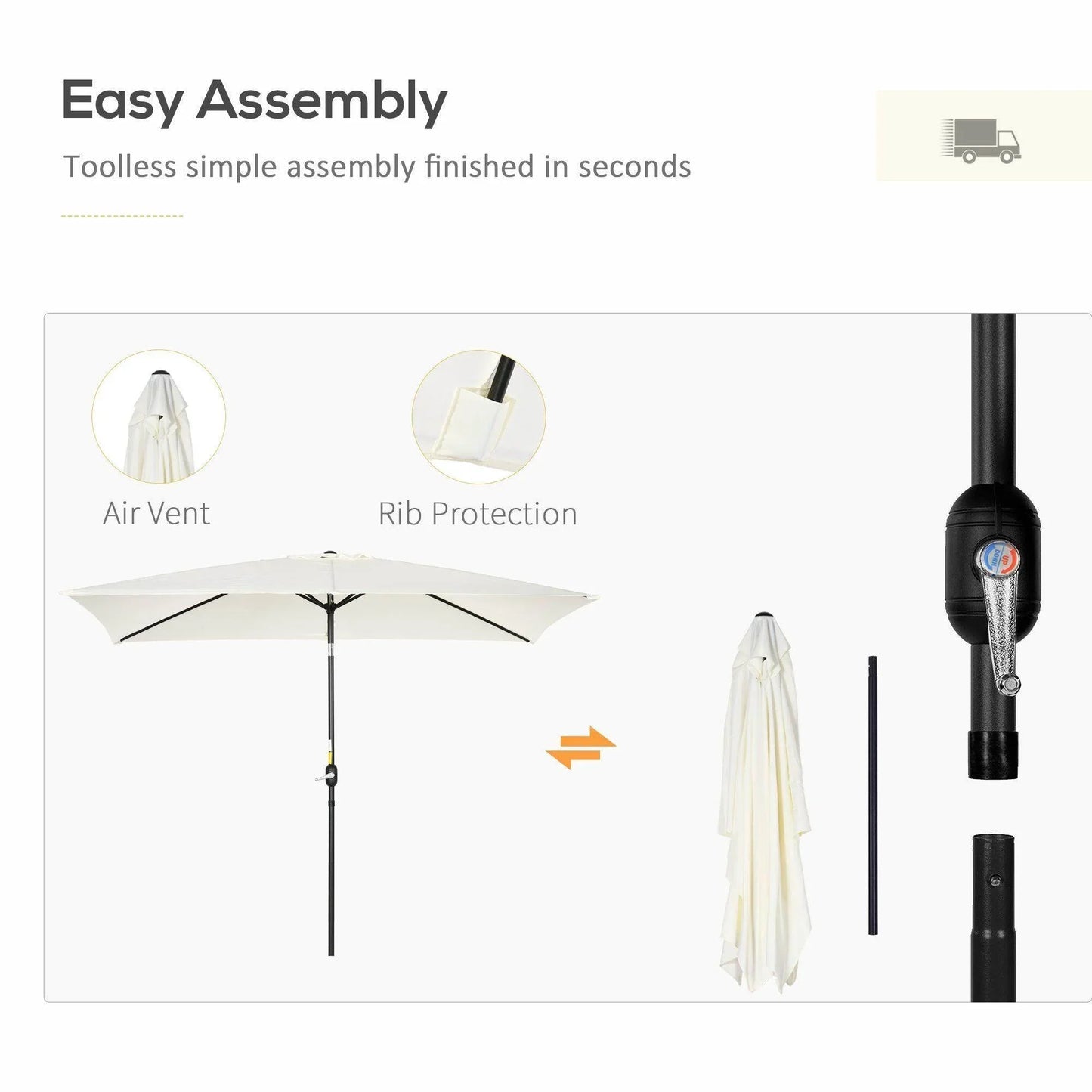 Outsunny Rectangular Garden Umbrella - Cream White - ALL4U RETAILER LTD
