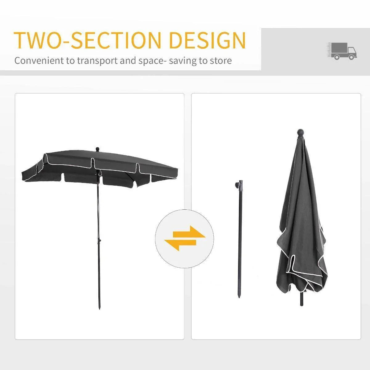 Outsunny Rectangular Patio Umbrella - 2M x 1.25M - ALL4U RETAILER LTD