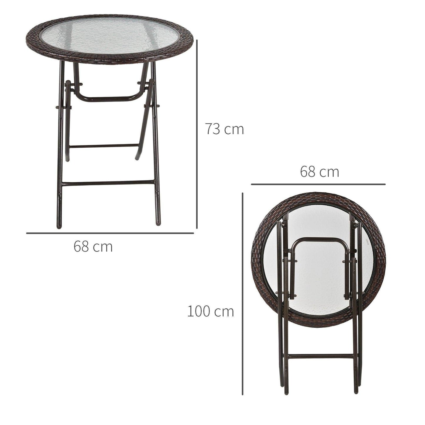 Outsunny Round Glass Metal Table with Rattan Edging - ALL4U RETAILER LTD