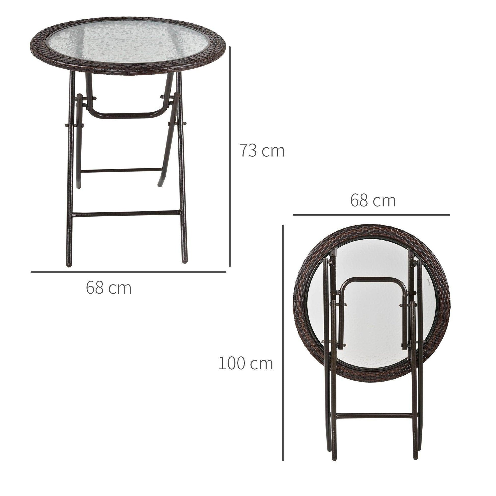 Outsunny Round Glass Metal Table with Rattan Edging - ALL4U RETAILER LTD