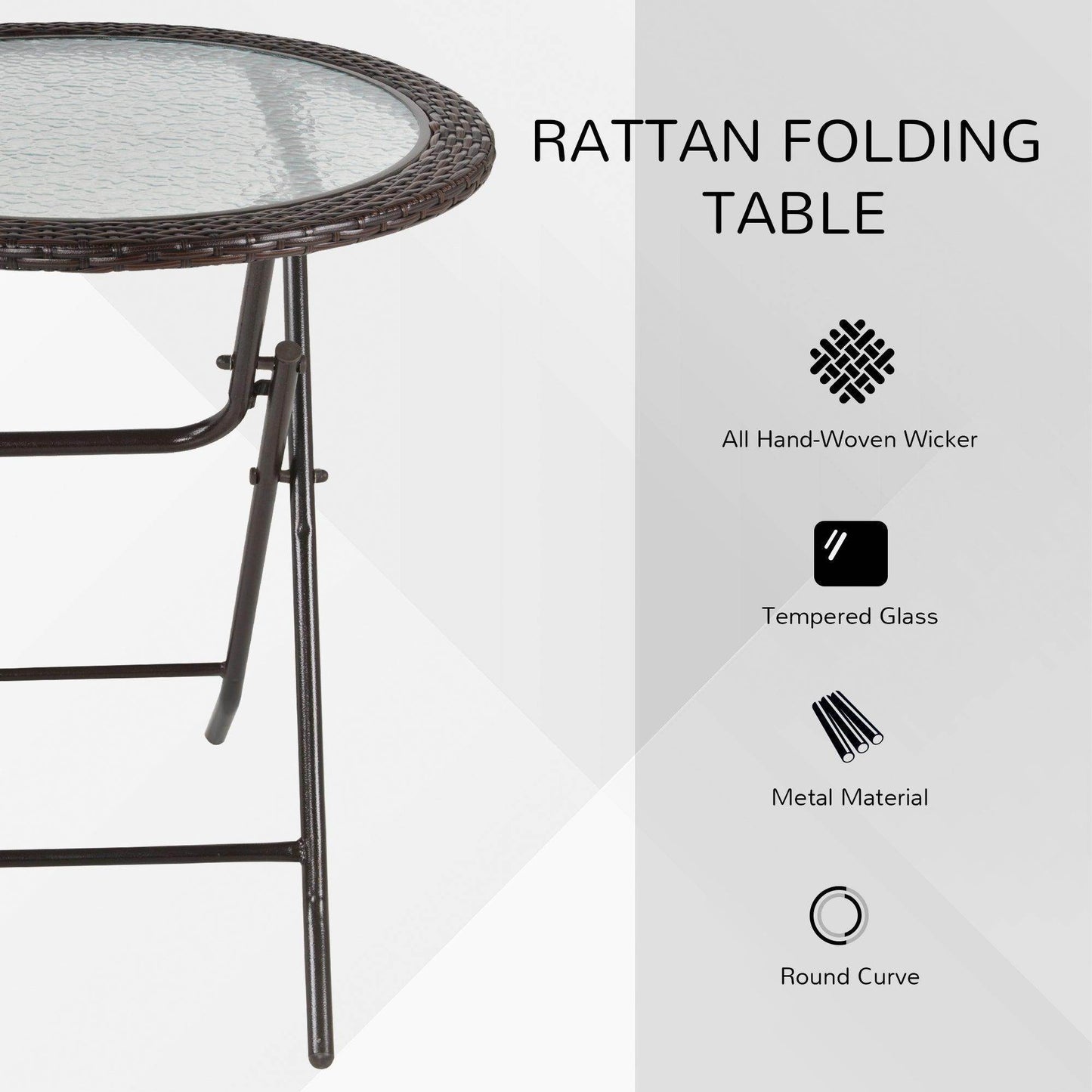 Outsunny Round Glass Metal Table with Rattan Edging - ALL4U RETAILER LTD