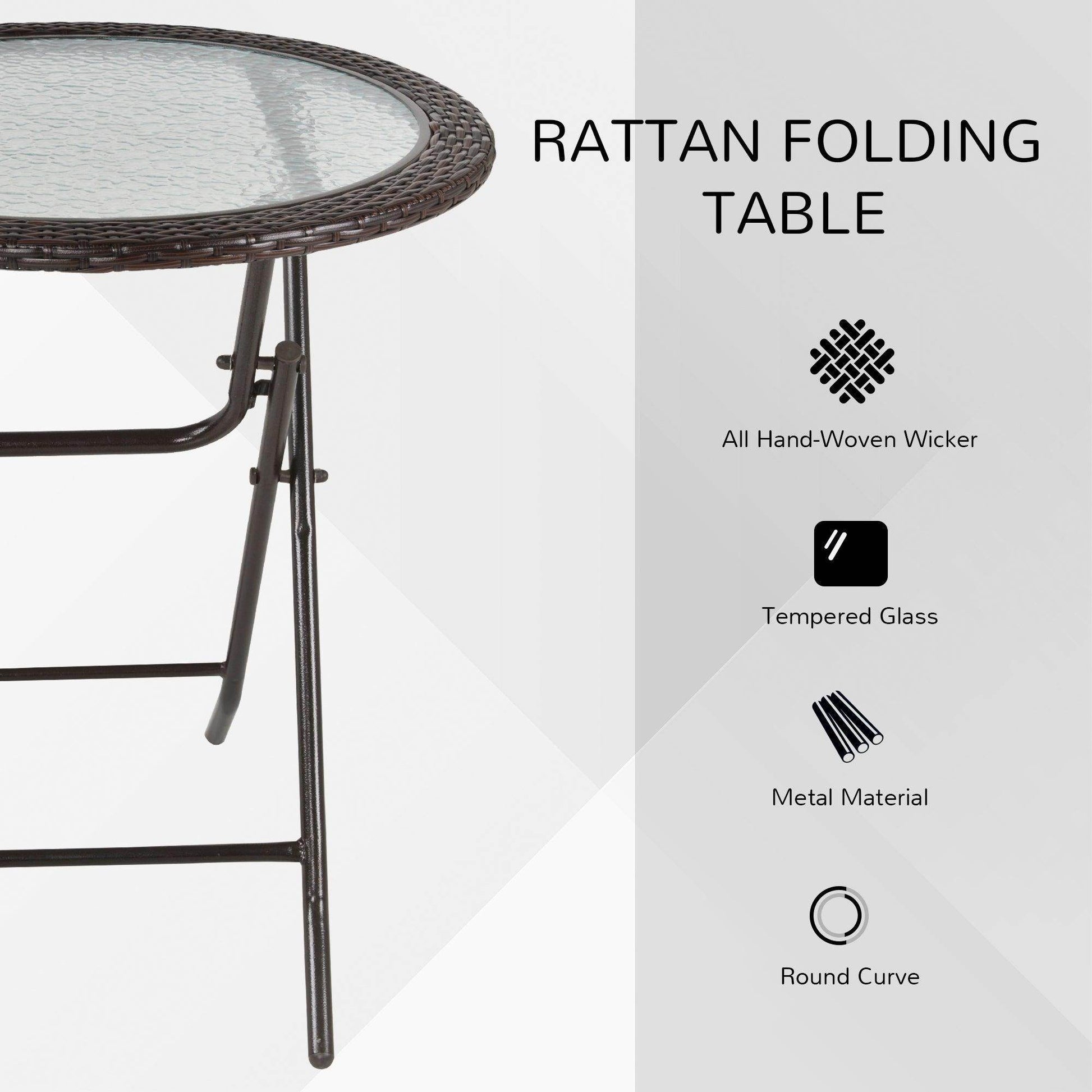 Outsunny Round Glass Metal Table with Rattan Edging - ALL4U RETAILER LTD