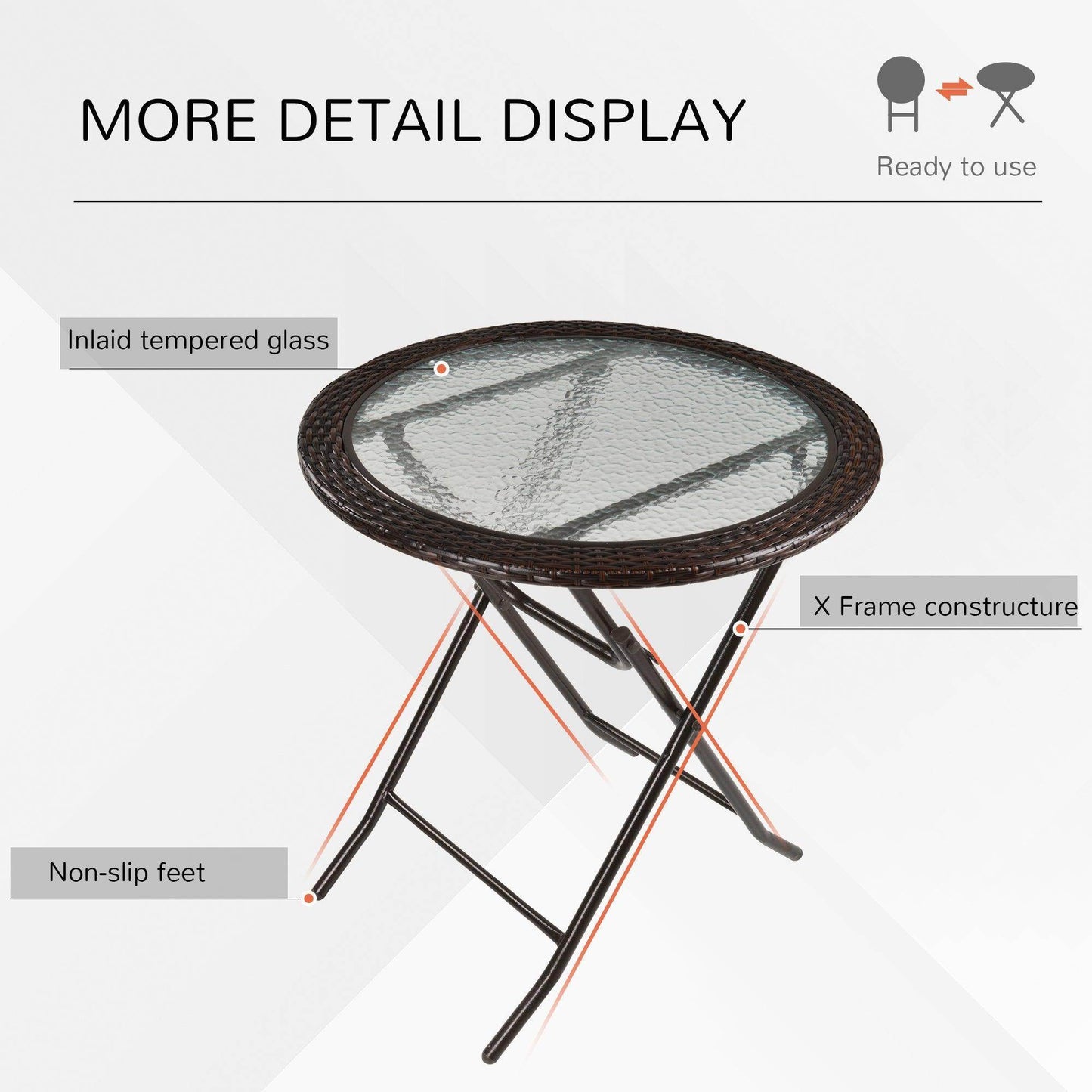 Outsunny Round Glass Metal Table with Rattan Edging - ALL4U RETAILER LTD