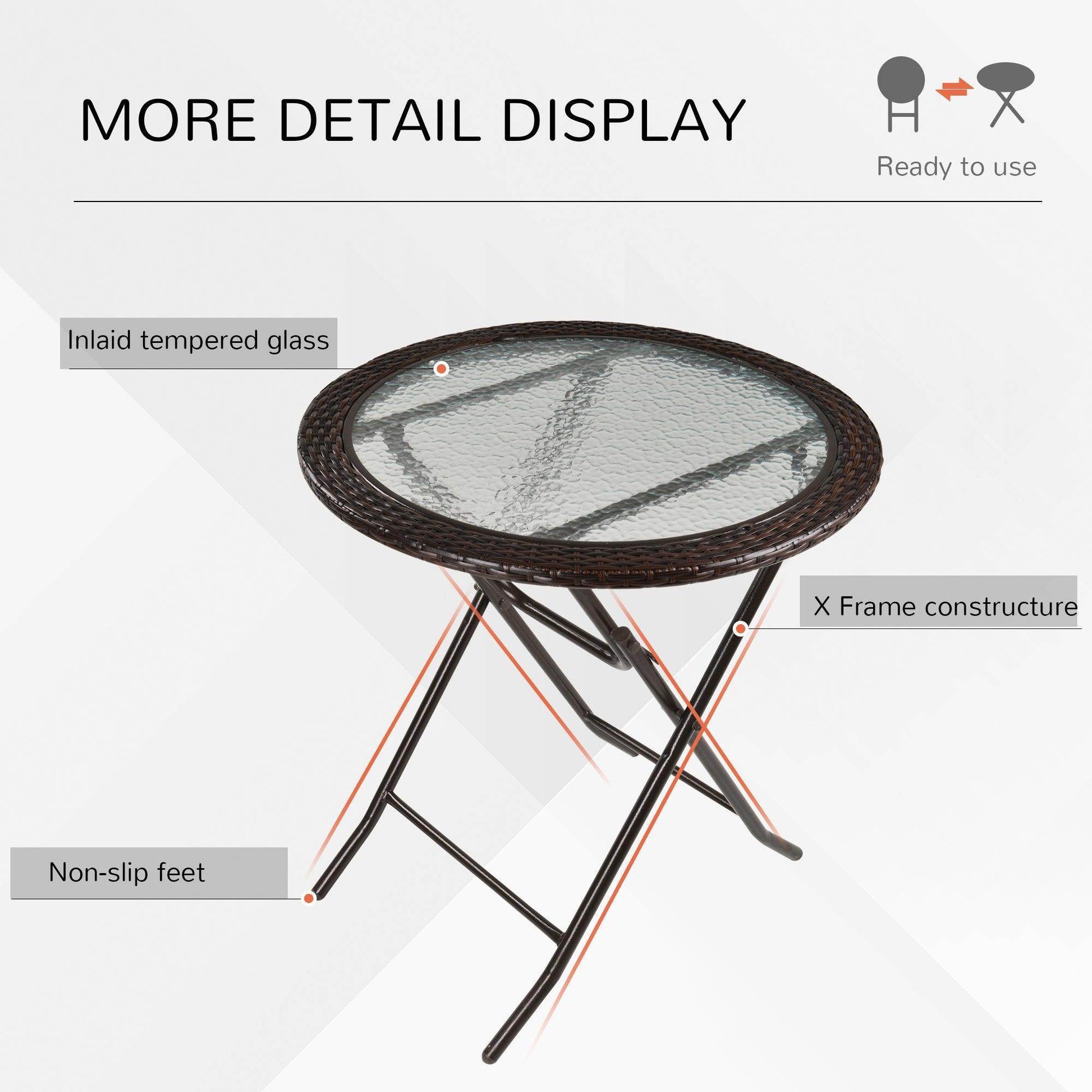Outsunny Round Glass Metal Table with Rattan Edging - ALL4U RETAILER LTD