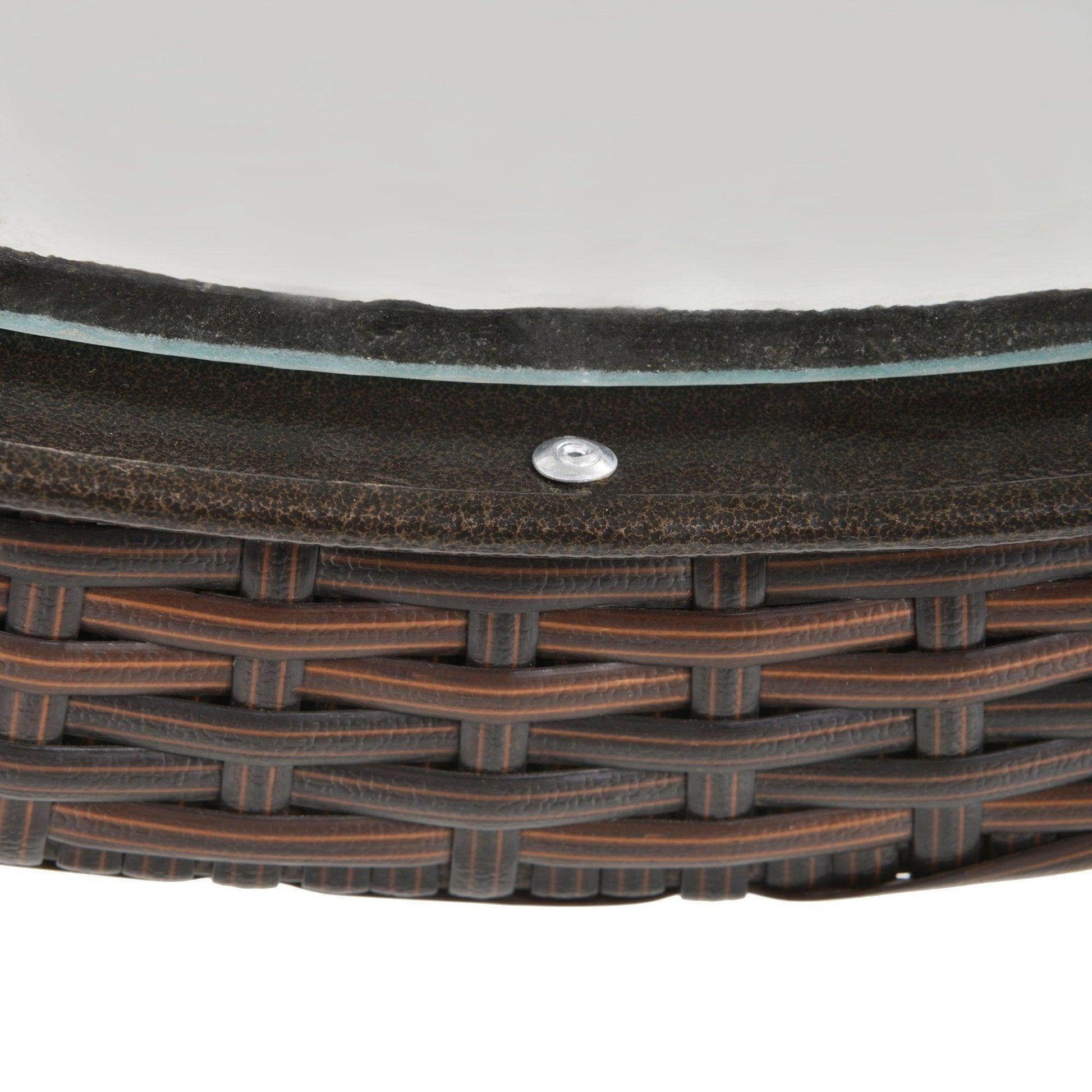 Outsunny Round Glass Metal Table with Rattan Edging - ALL4U RETAILER LTD