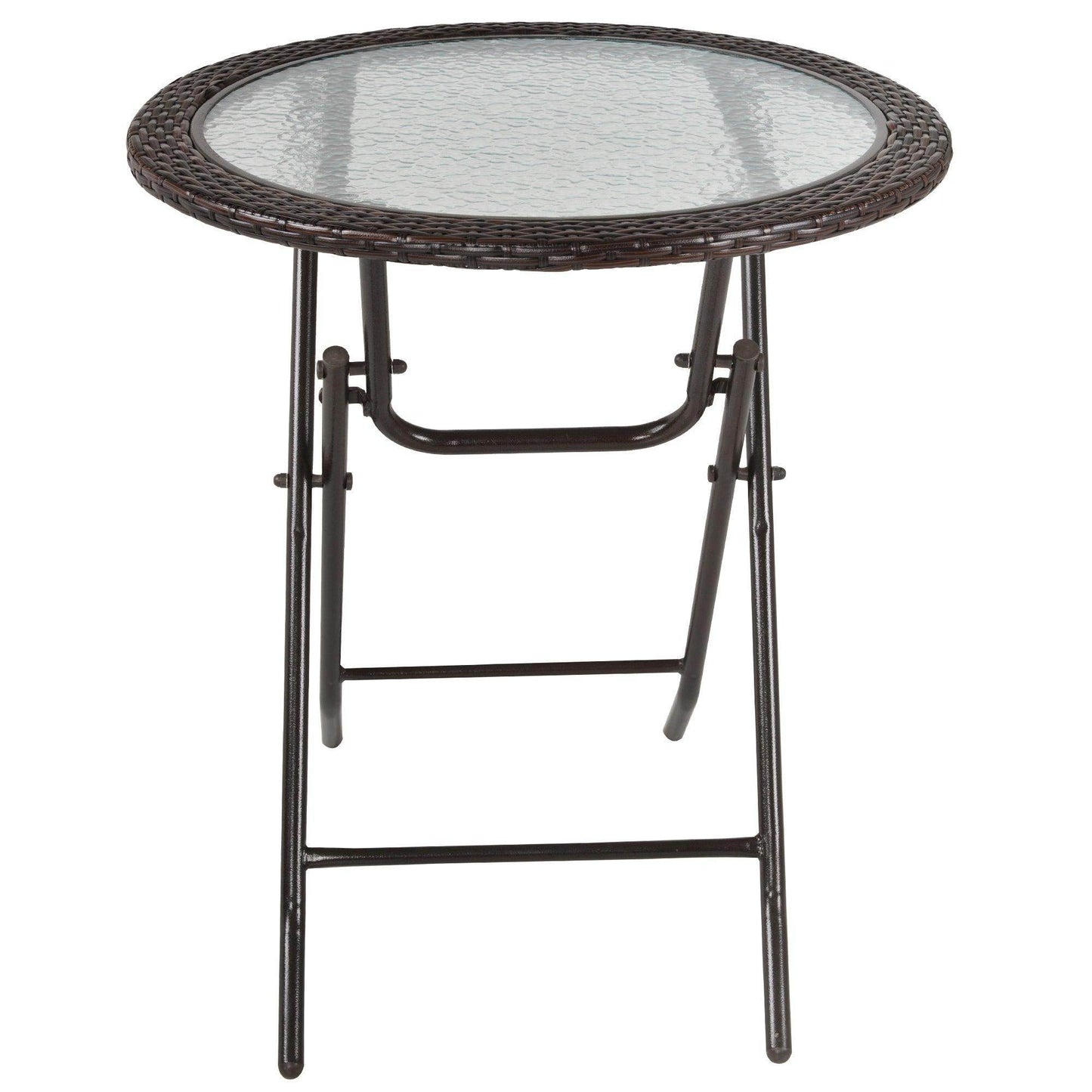 Outsunny Round Glass Metal Table with Rattan Edging - ALL4U RETAILER LTD