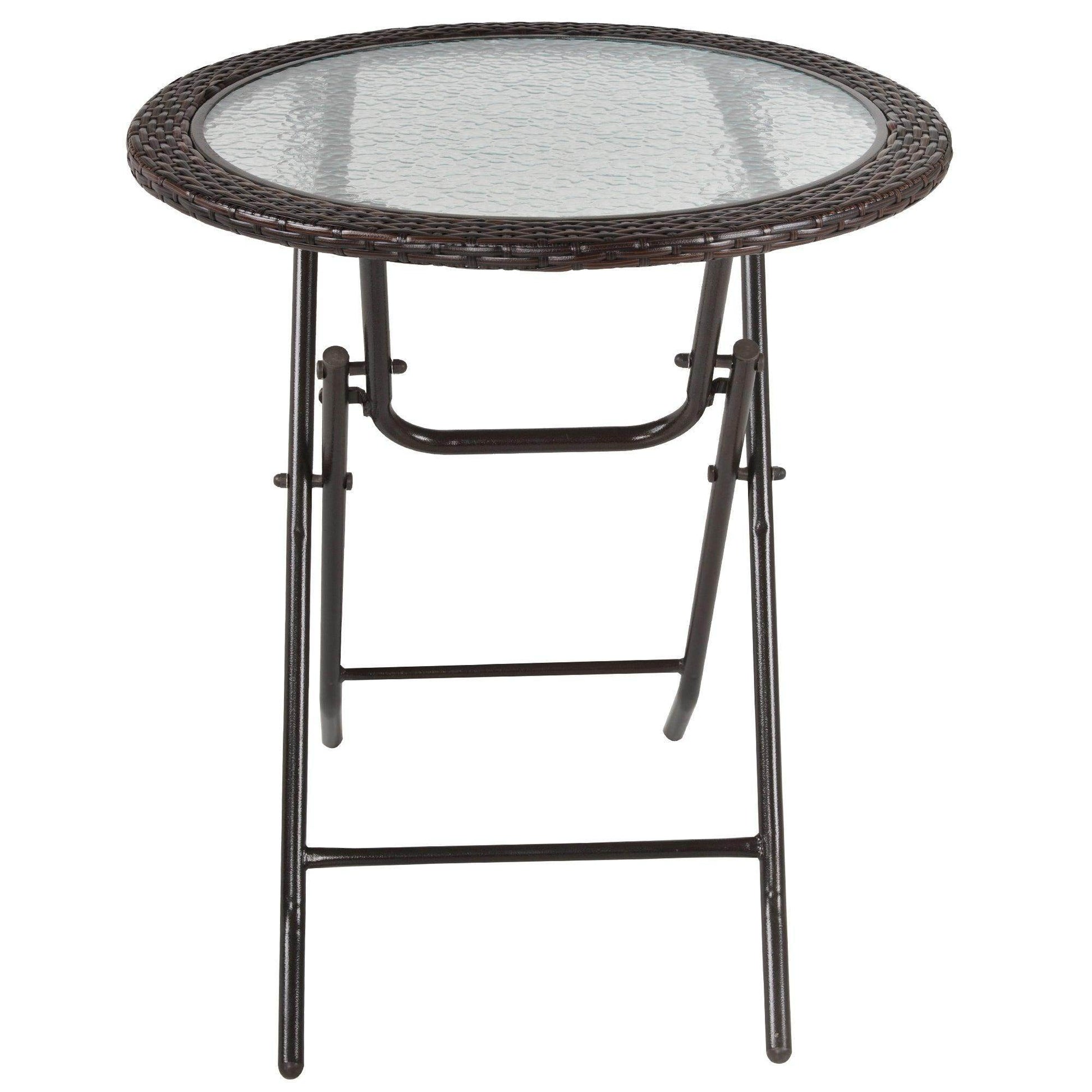 Outsunny Round Glass Metal Table with Rattan Edging - ALL4U RETAILER LTD