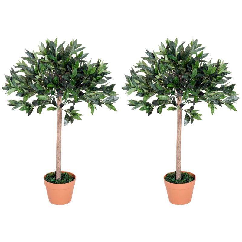 Outsunny Set of 2 3ft Artificial Olive Trees in Orange Pots - Indoor Greenery Plants for Home and Office Decor - ALL4U RETAILER LTD