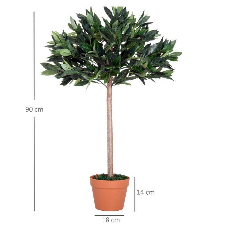 Outsunny Set of 2 3ft Artificial Olive Trees in Orange Pots - Indoor Greenery Plants for Home and Office Decor - ALL4U RETAILER LTD