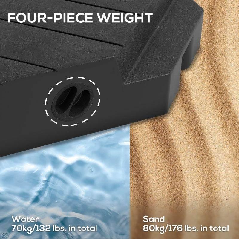 Outsunny Set of 4 Heavy-Duty Umbrella Weights for Cantilever Parasols - 80kg Sand or 60kg Water Filled Parasol Base Weights - Black - ALL4U RETAILER LTD