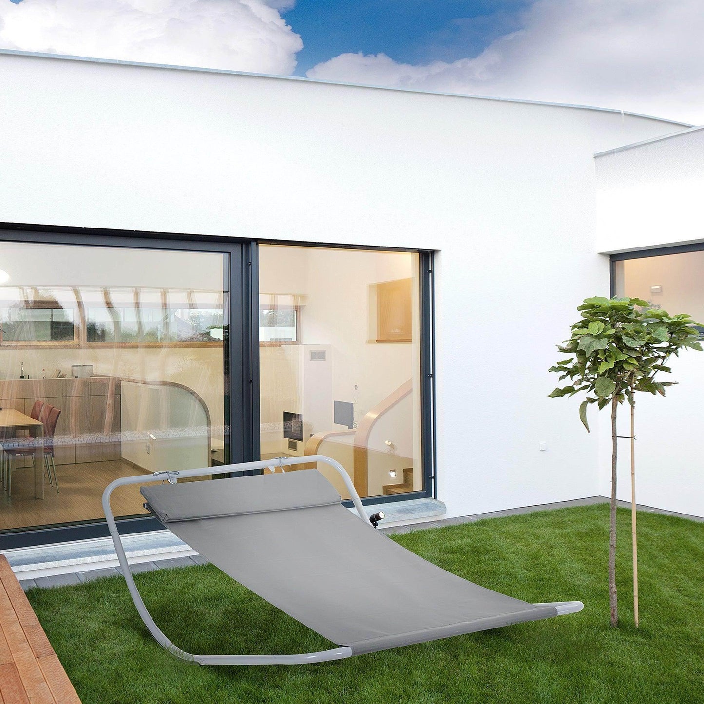 Outsunny Single Rocking Bed Hammock in Grey - ALL4U RETAILER LTD