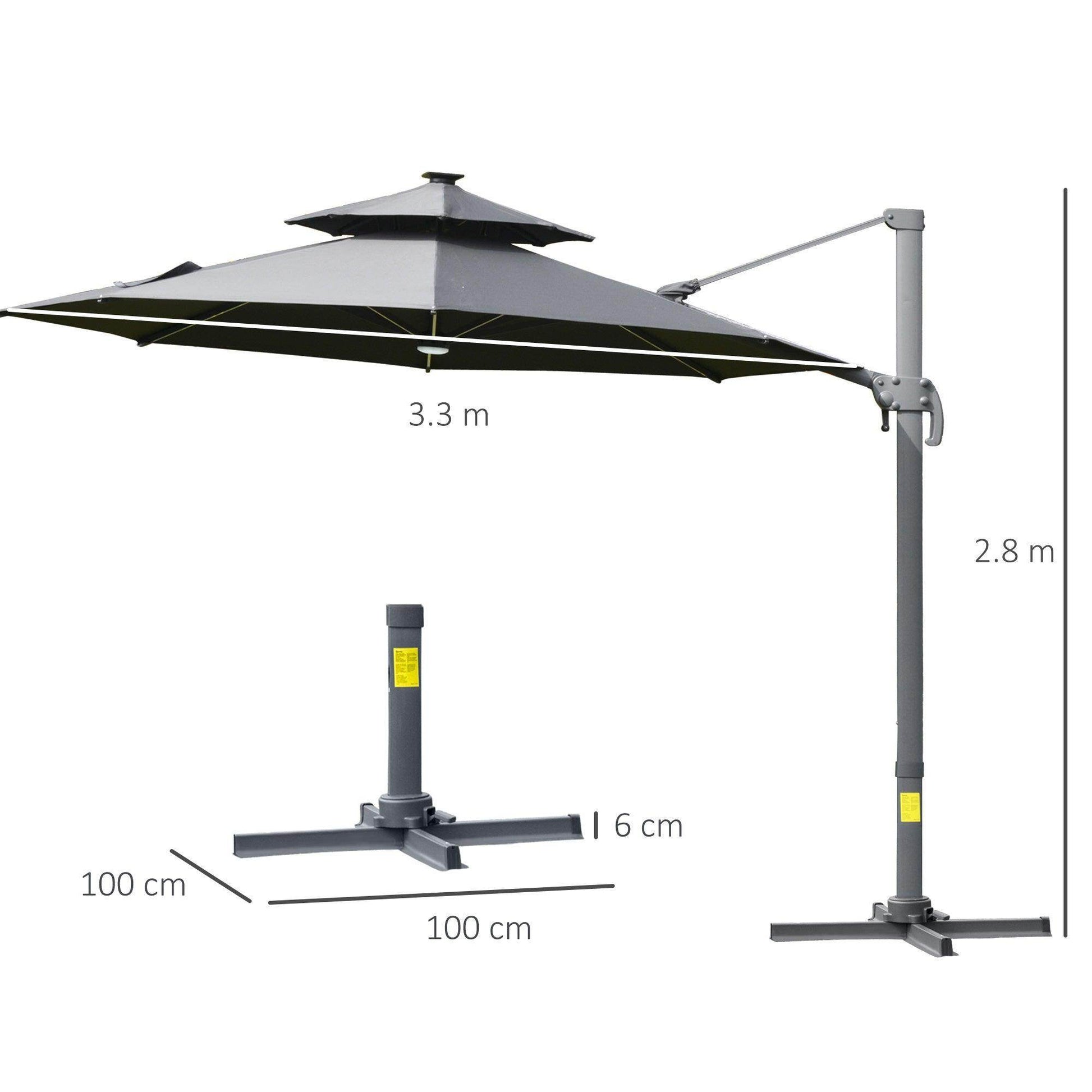 Outsunny Solar Cantilever Parasol - 3m - ALL4U RETAILER LTD