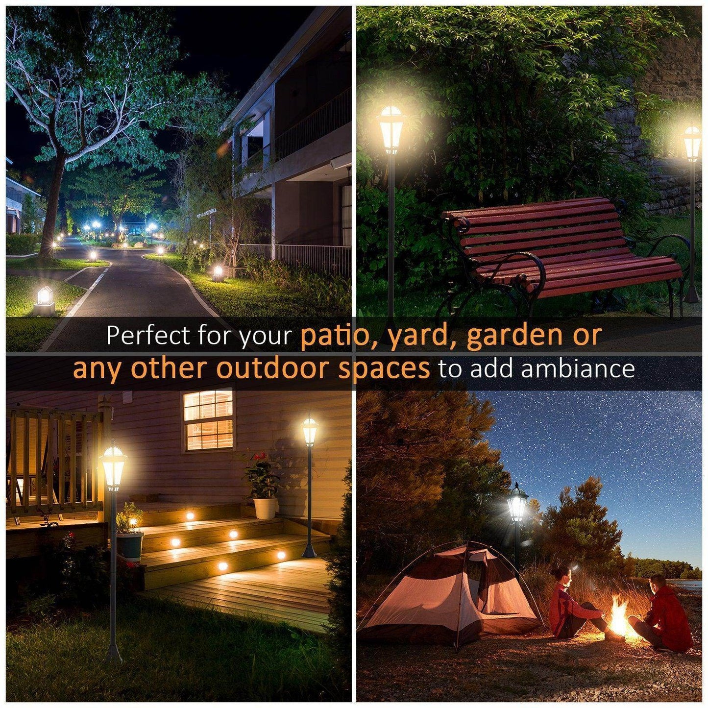 Outsunny Solar Lanterns for Outdoor Pathways - Black - ALL4U RETAILER LTD