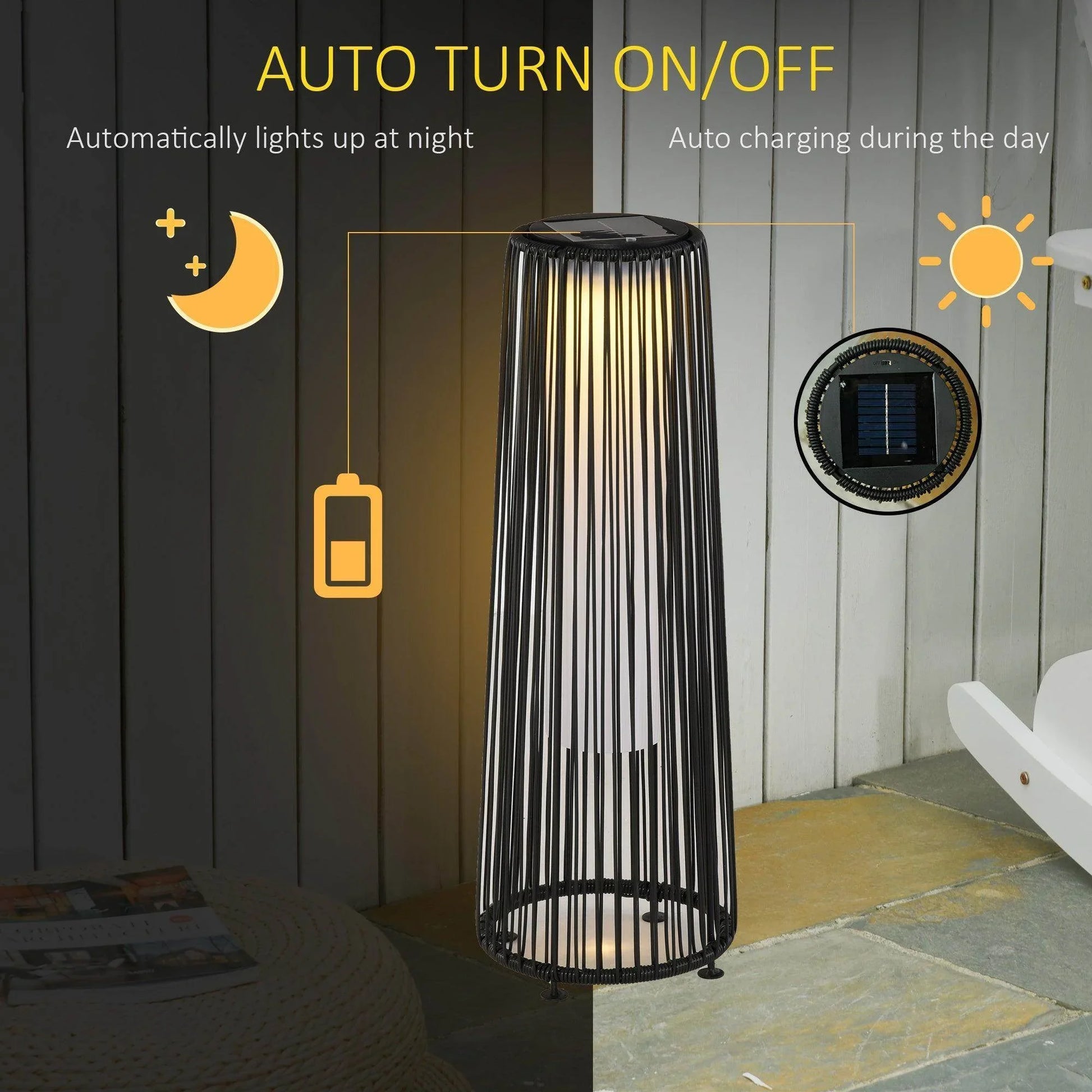 Outsunny Solar Wicker Lantern Outdoor Lights - Black - ALL4U RETAILER LTD