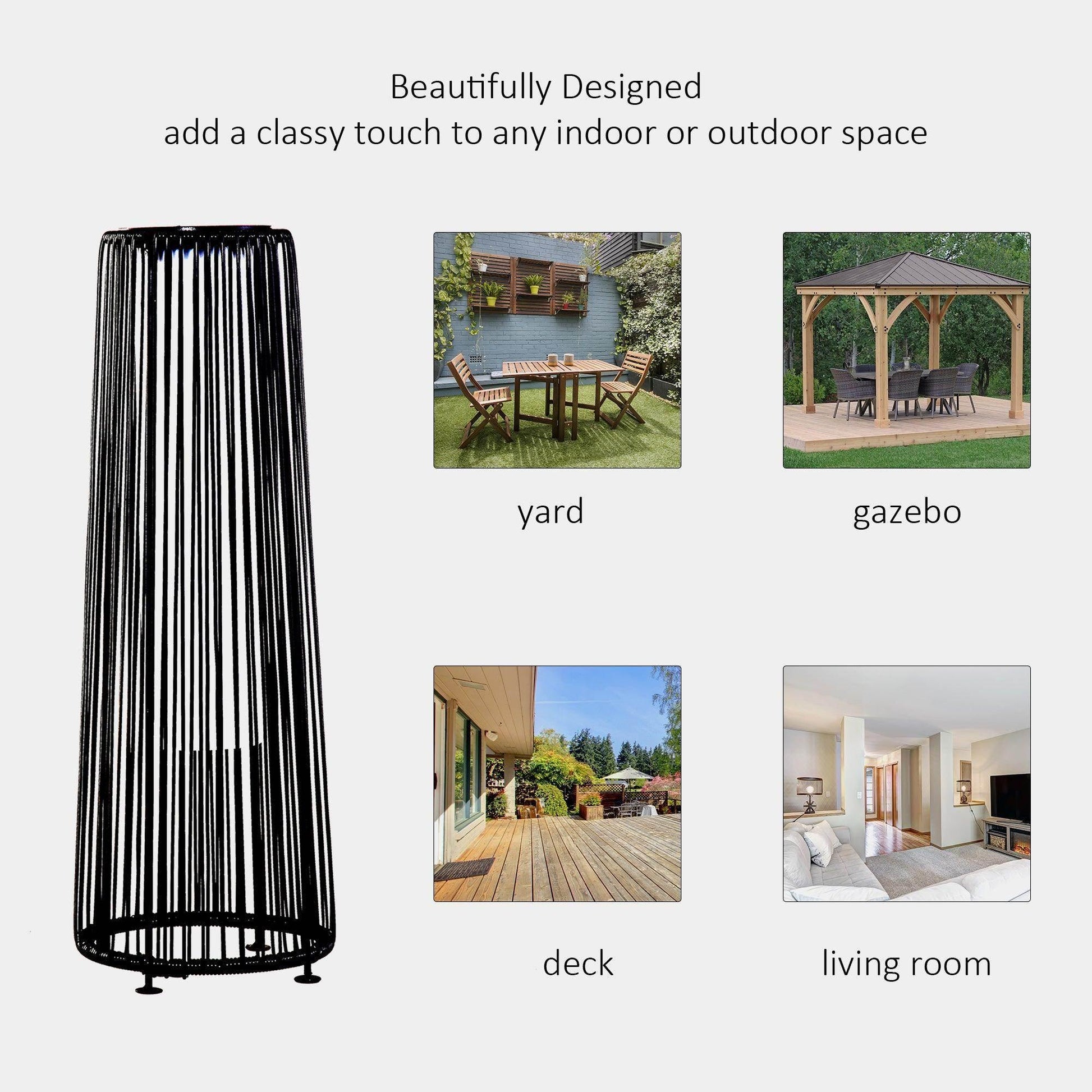 Outsunny Solar Wicker Lantern Outdoor Lights - Black - ALL4U RETAILER LTD