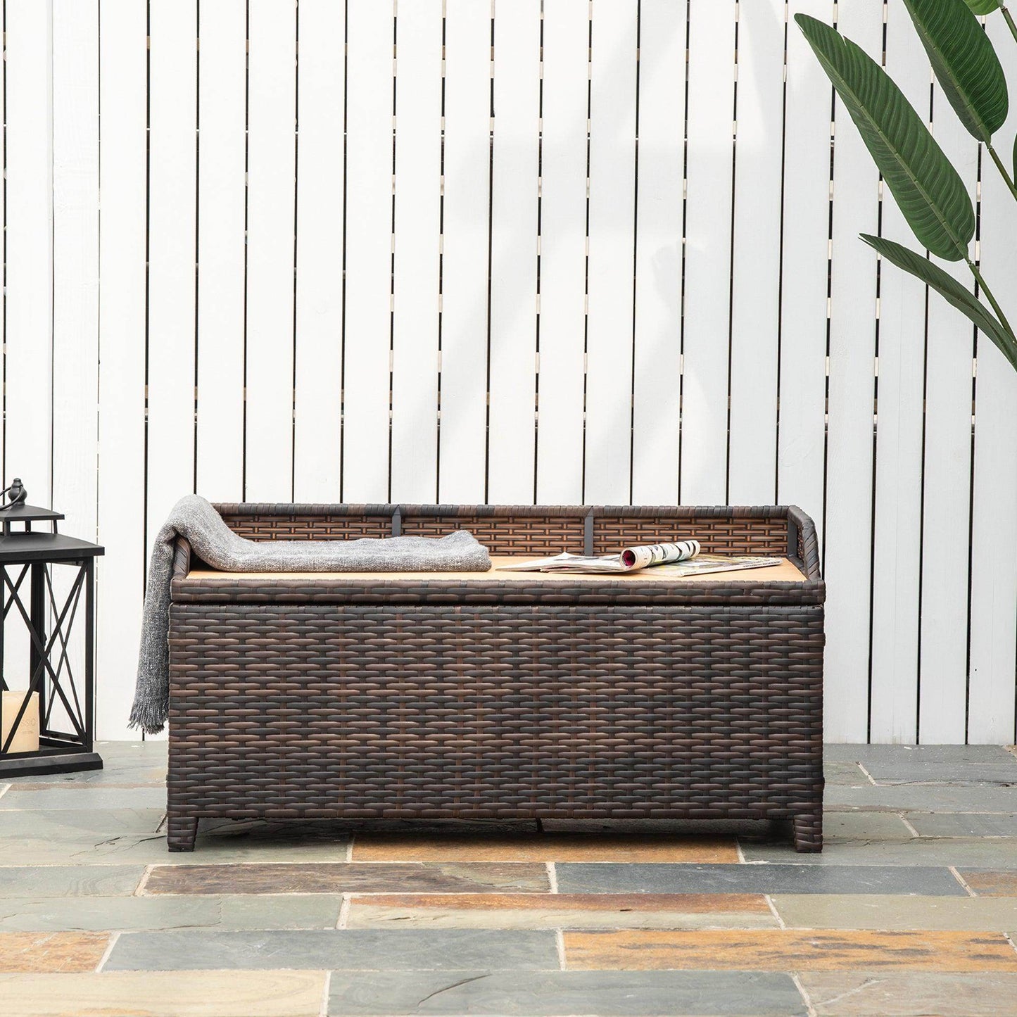 Outsunny Storage Bench Seat with Cushion - Brown - ALL4U RETAILER LTD