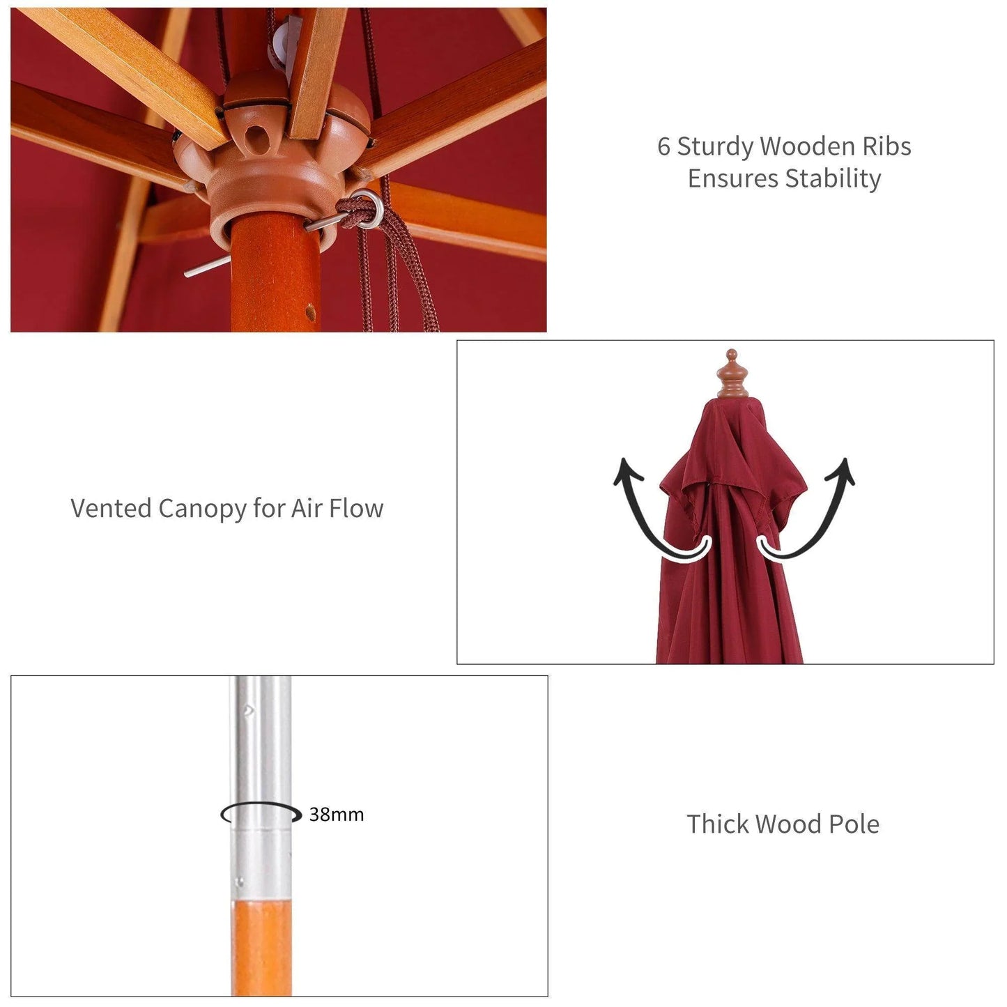 Outsunny Sun Umbrella 2 x 1.5m Patio Garden Shade - ALL4U RETAILER LTD