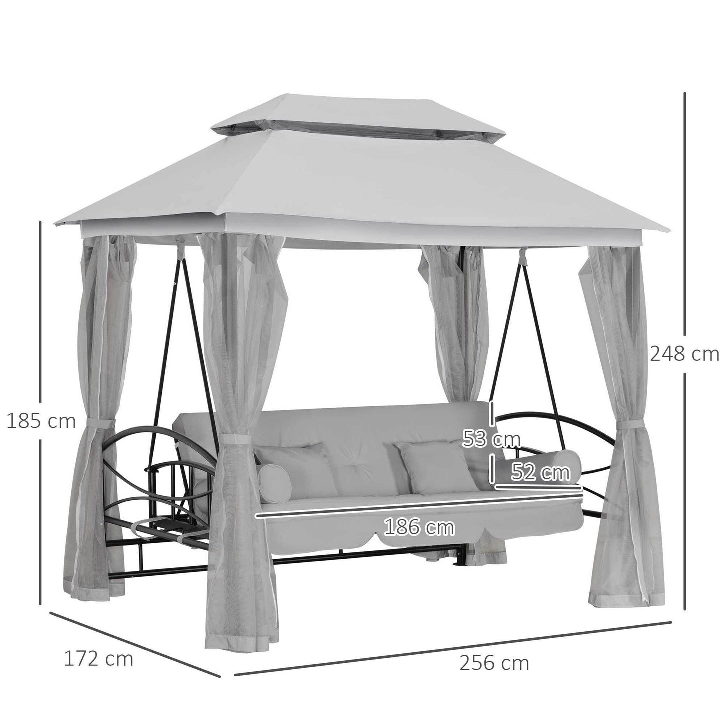 Outsunny Swing Chair Bed with Canopy - Grey - ALL4U RETAILER LTD