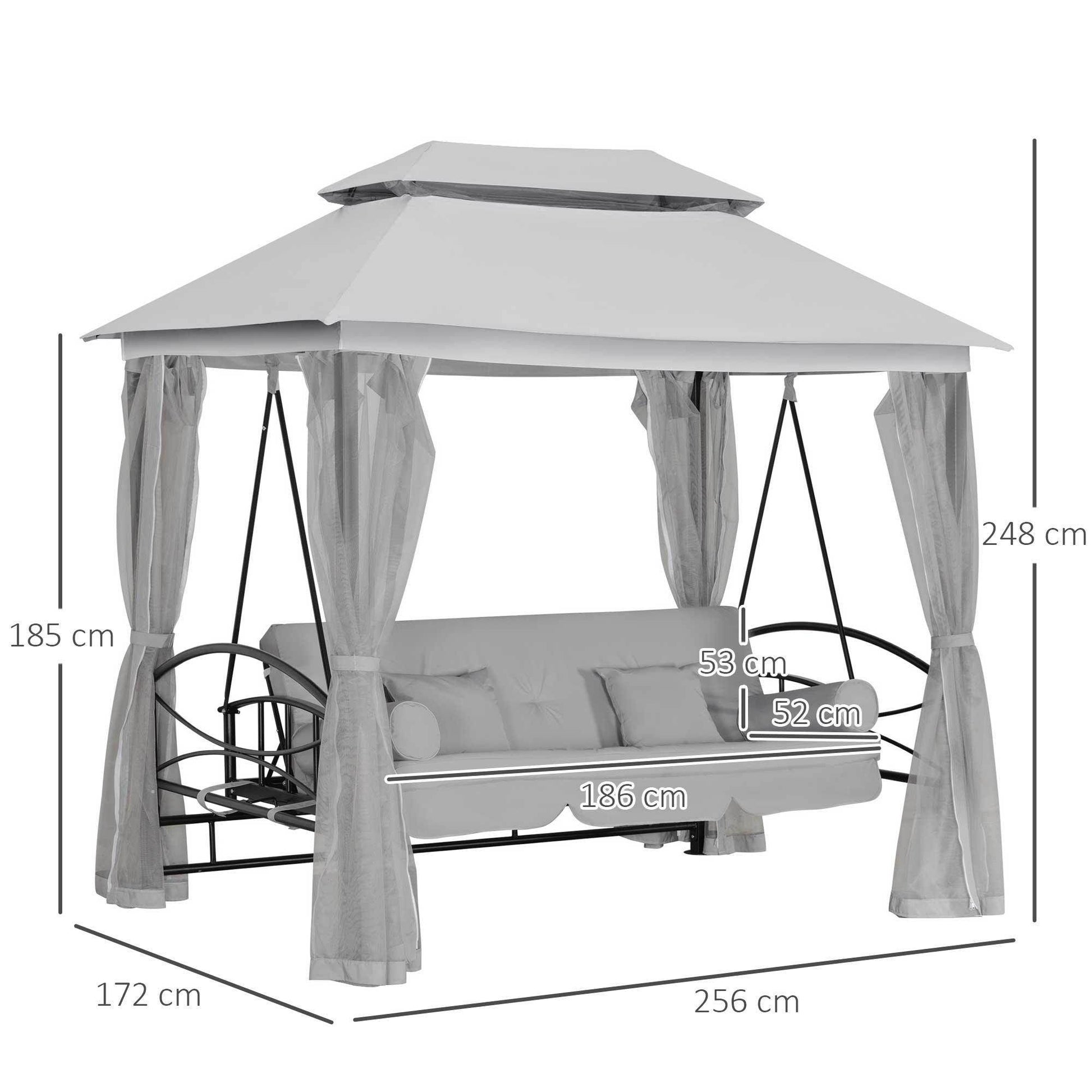 Outsunny Swing Chair Bed with Canopy - Grey - ALL4U RETAILER LTD