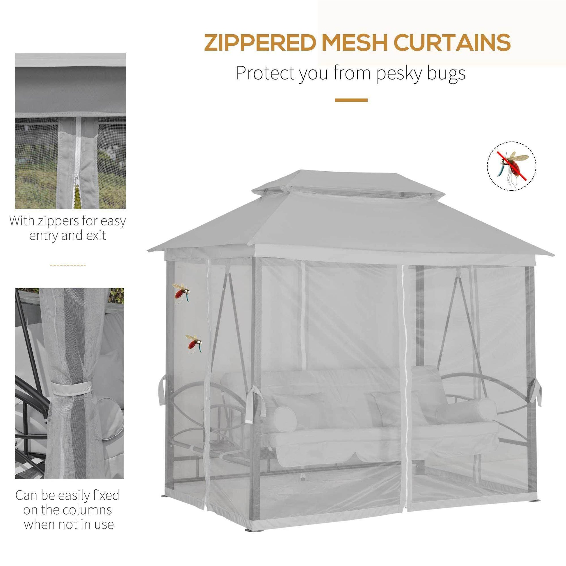 Outsunny Swing Chair Bed with Canopy - Grey - ALL4U RETAILER LTD