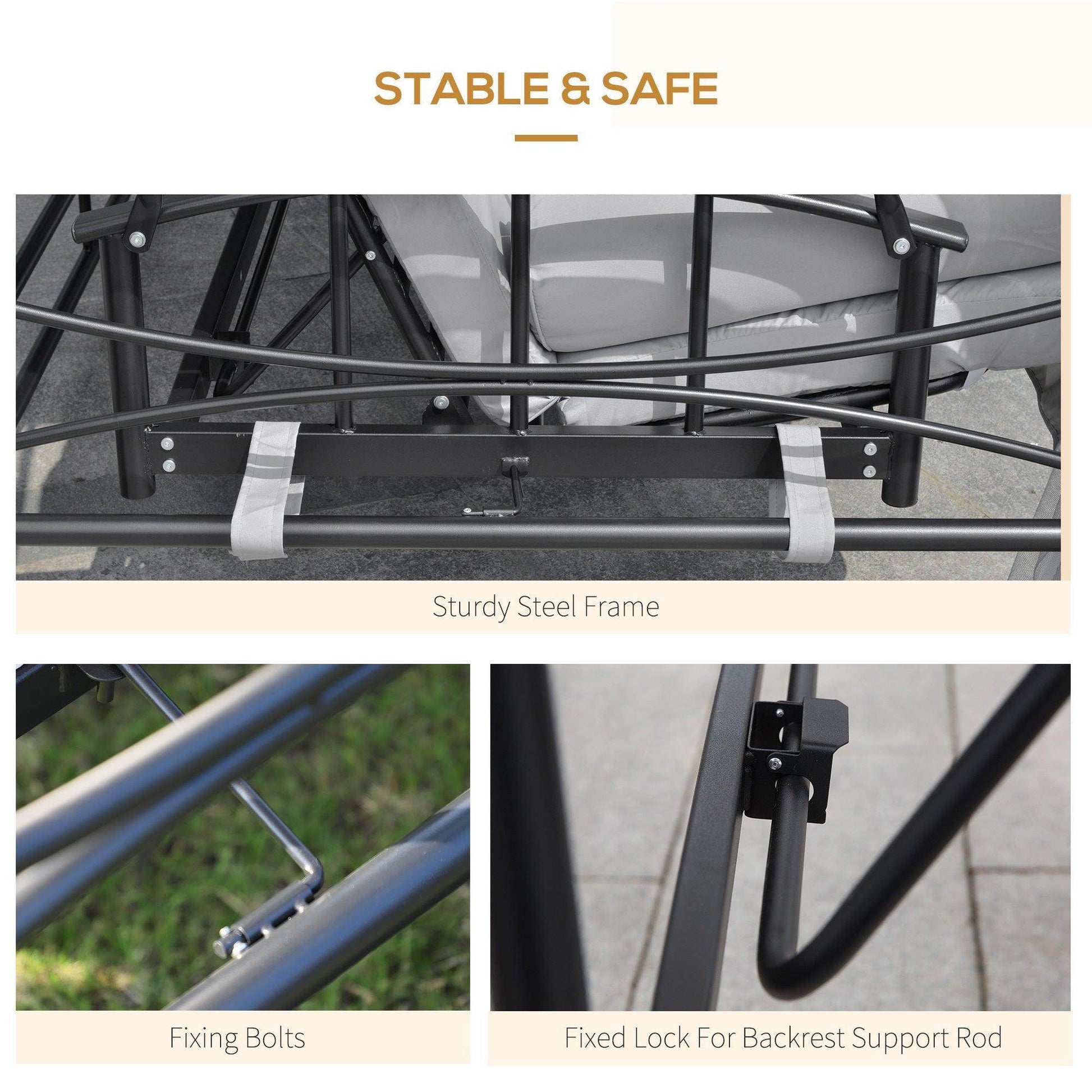 Outsunny Swing Chair Bed with Canopy - Grey - ALL4U RETAILER LTD