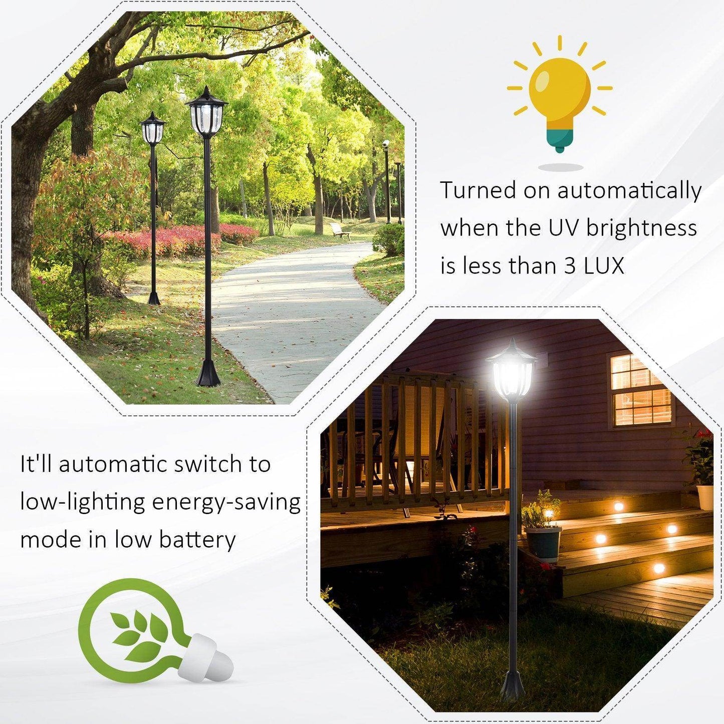 Outsunny Tall Black Solar LED Lamp Post for Gardens - ALL4U RETAILER LTD