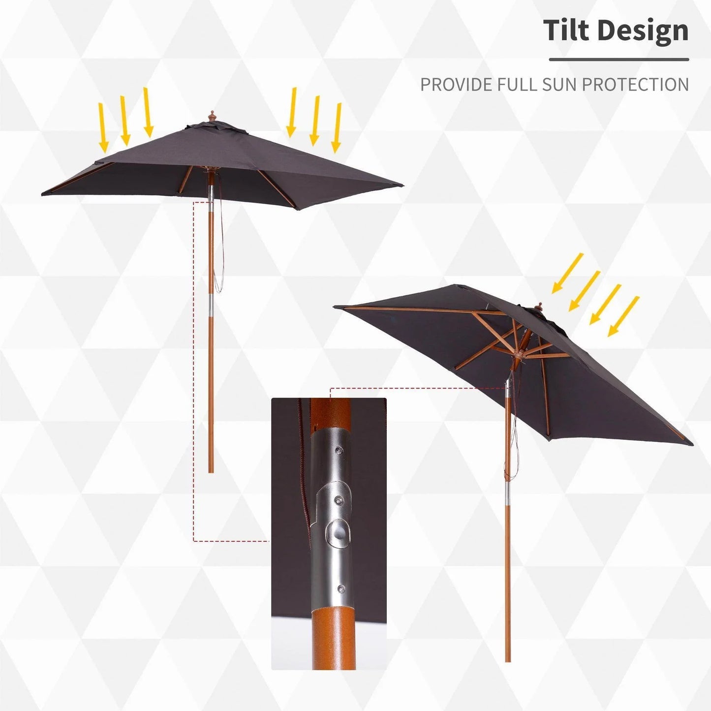 Outsunny Tilt Mechanism Bamboo Wooden Frame Parasol - Deep Grey - ALL4U RETAILER LTD