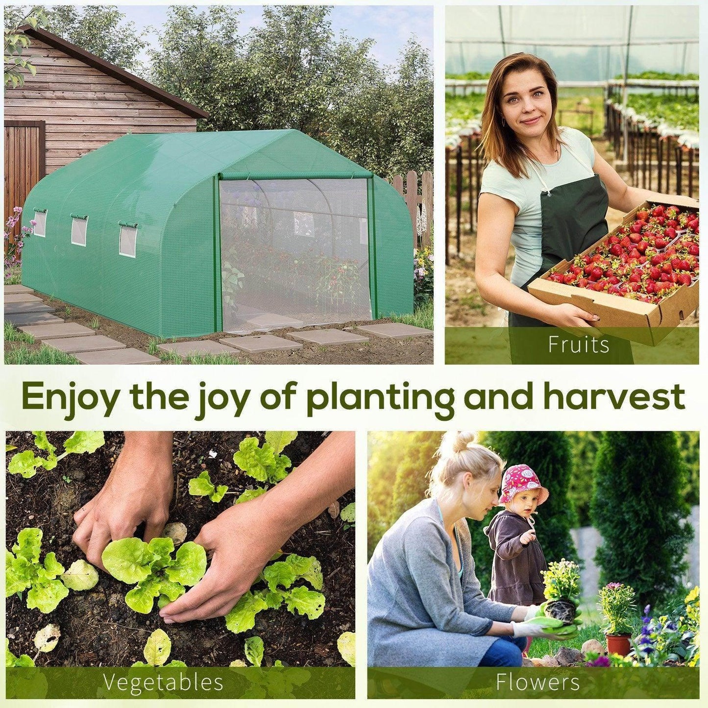 Outsunny Walk-in Tunnel Greenhouse 4.47x3m - Portable Polytunnel Tent - ALL4U RETAILER LTD