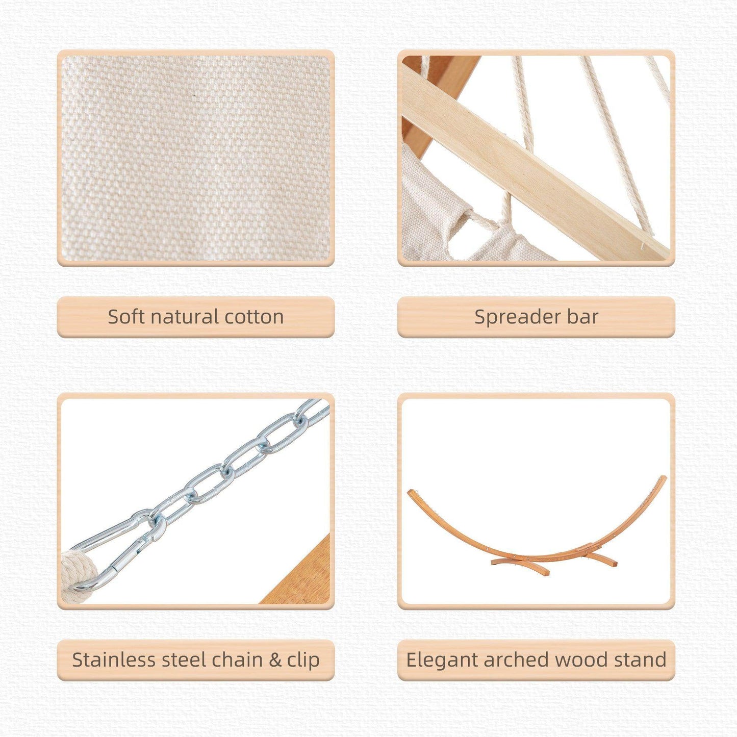 Outsunny White Hammock with Wooden Stand - Patio Swing Bed - ALL4U RETAILER LTD