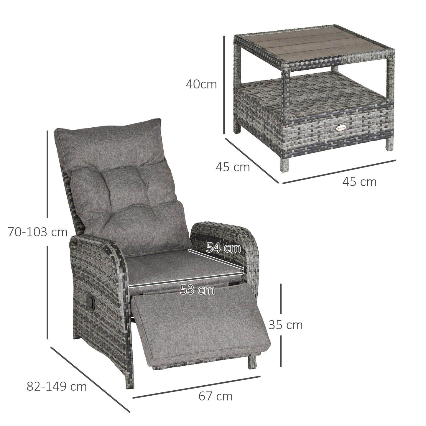 Outsunny Wicker Chaise Lounge Set - Grey - ALL4U RETAILER LTD