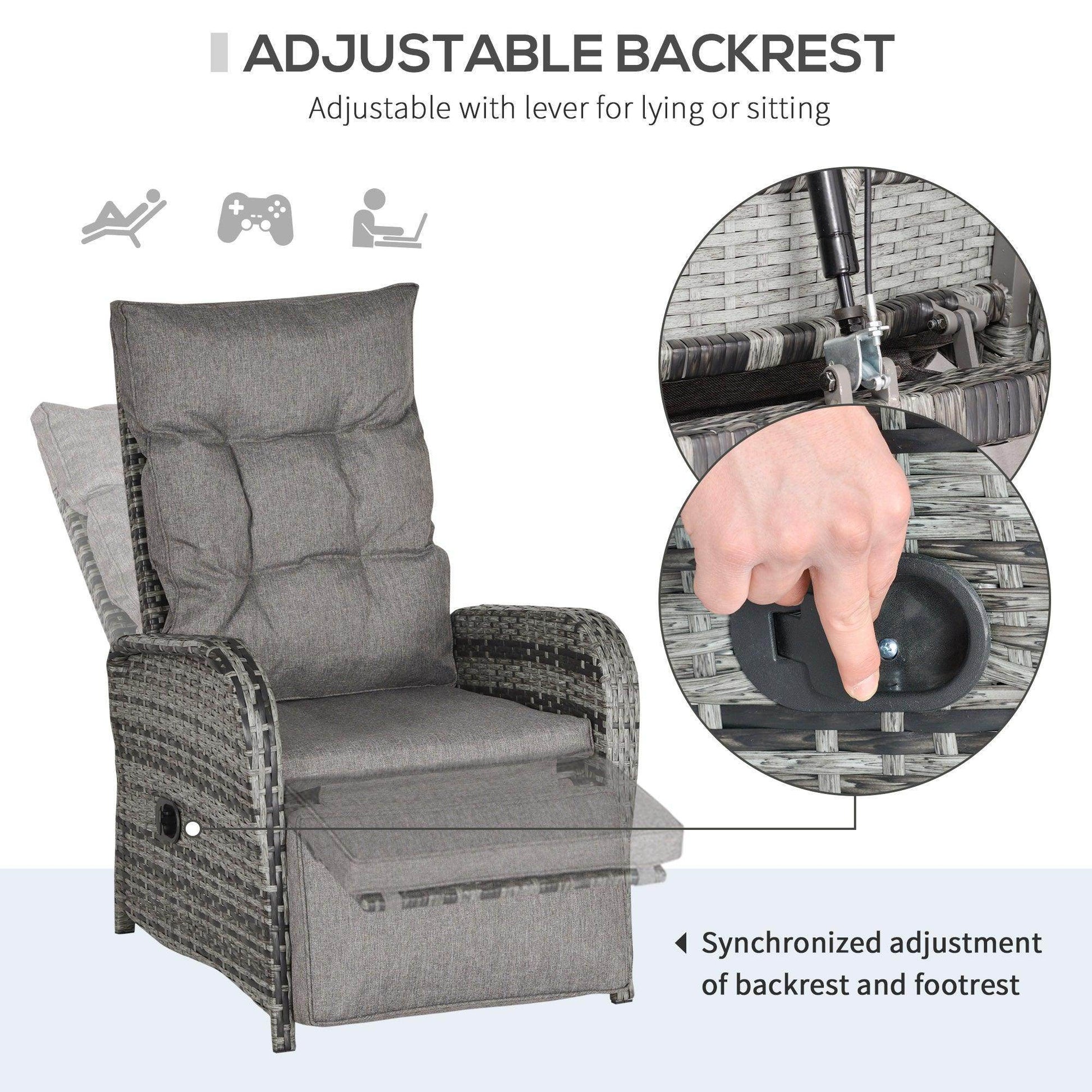 Outsunny Wicker Chaise Lounge Set - Grey - ALL4U RETAILER LTD