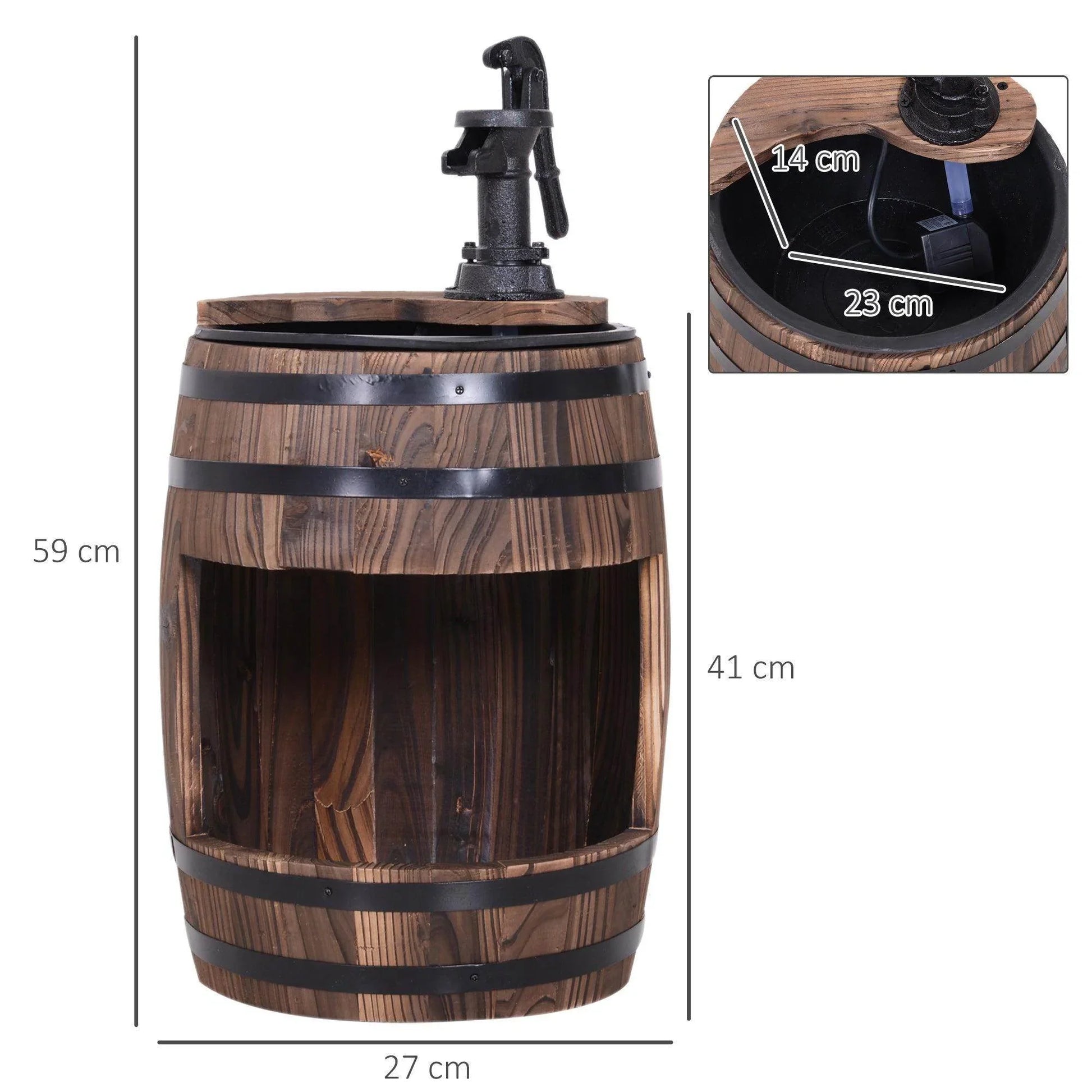 Outsunny Wood Barrel Patio Water Fountain with Flower Planter - ALL4U RETAILER LTD