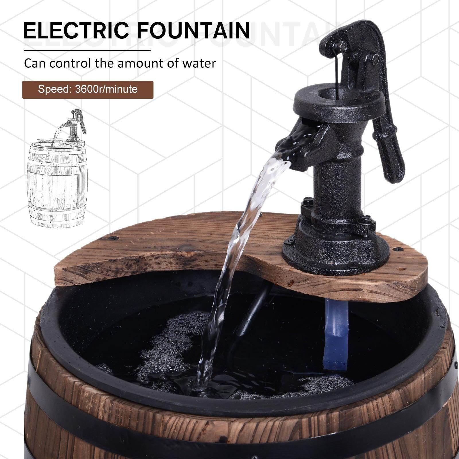 Outsunny Wood Barrel Patio Water Fountain with Flower Planter - ALL4U RETAILER LTD